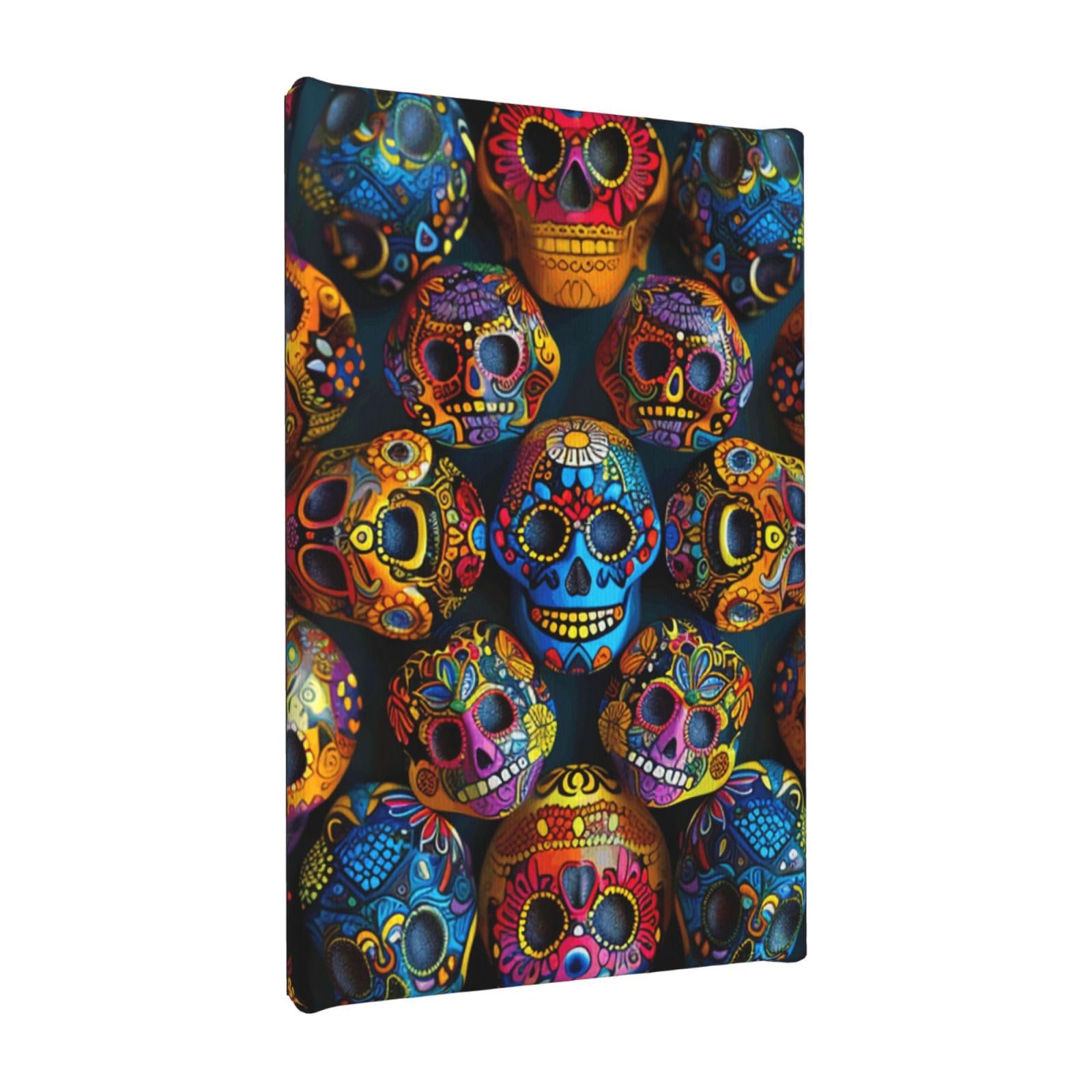 YKLJG Colorful Sugar Skulls Printed Wall Art Canvas Painting 20x30 CM Wooden Framed Picture Painting Artwork Prints for Bedroom Kitchen Home Office Decor
