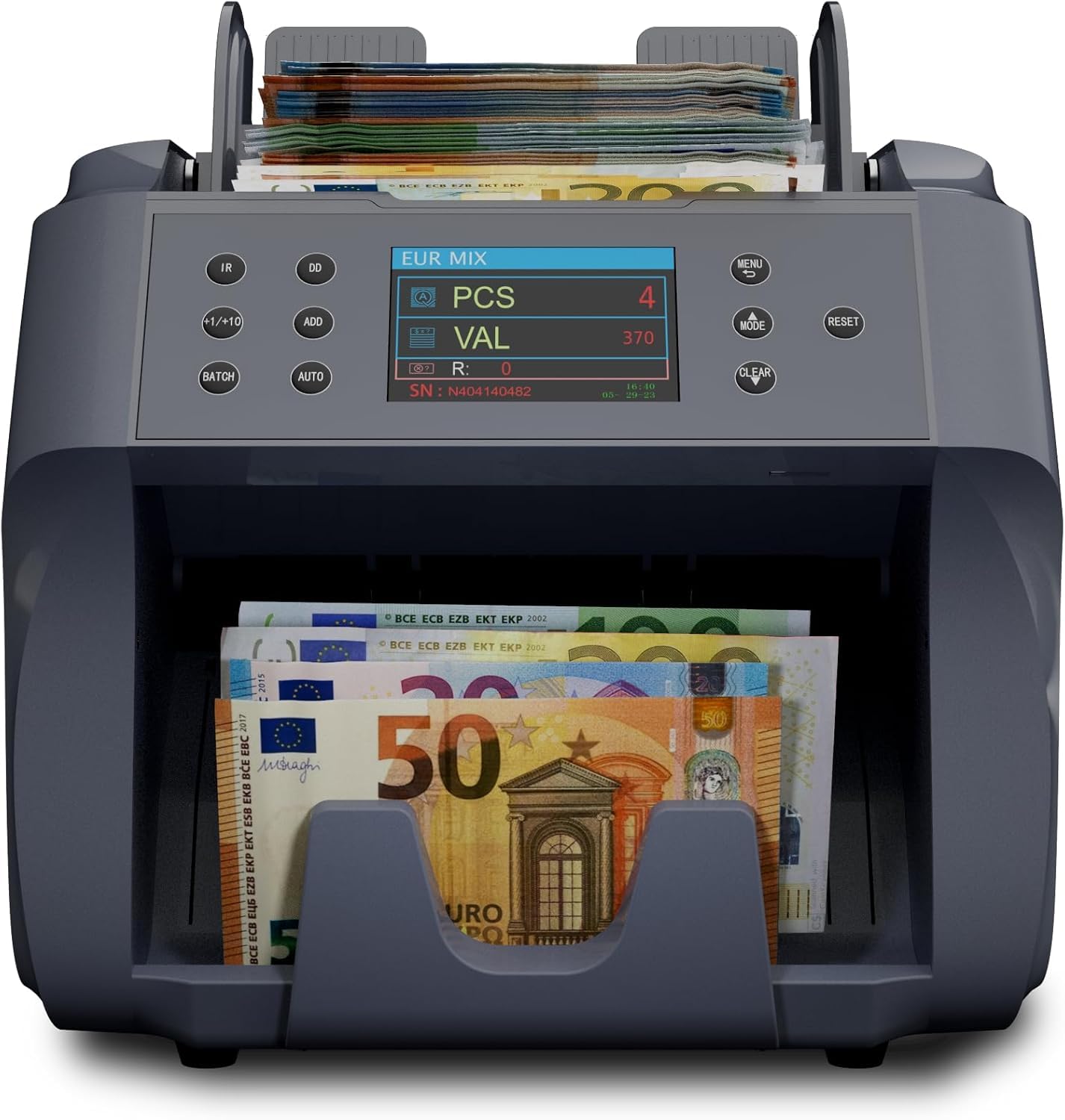 Detectalia V500 - Conta banconote professionale con funzione di valore per banconote miste - 5 valute EUR, GBP, USD, CAD, MXN - 2 Sensore CIS e riconoscimento numeri di serie