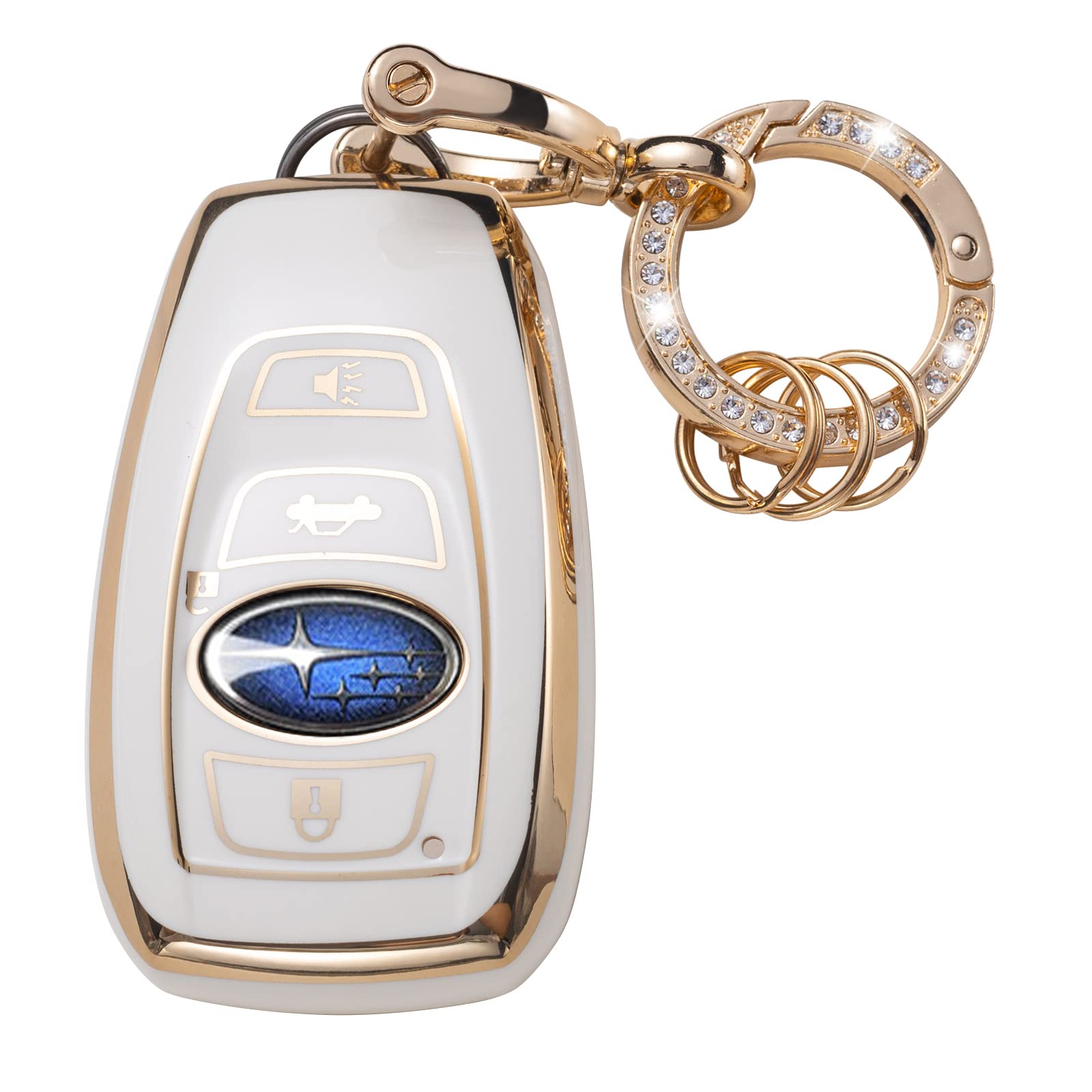 Gematay for Subaru Key Fob Cover with Keychain, Key Shell Cover Holder for Ascent BRZ Crosstrek Forester Impreza Legacy Outback WRX STI Smart Key Case, White