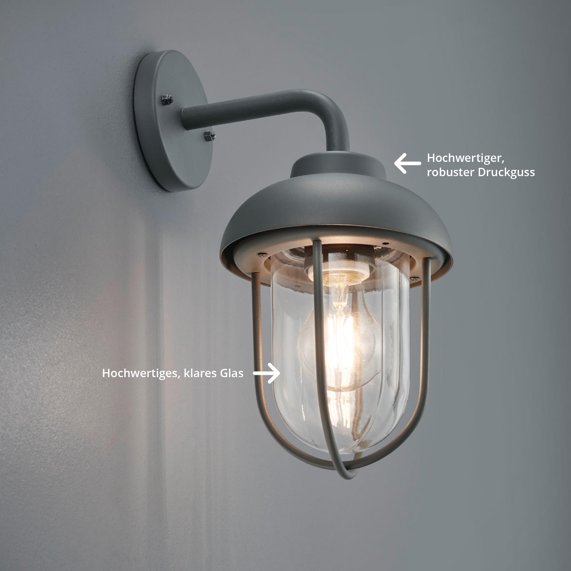 Trio Leuchten Zewnętrzna lampa ścienna Duero 202760142, aluminiowy odlew ciśnieniowy antracyt, szkło przezroczyste, bez 1x E27