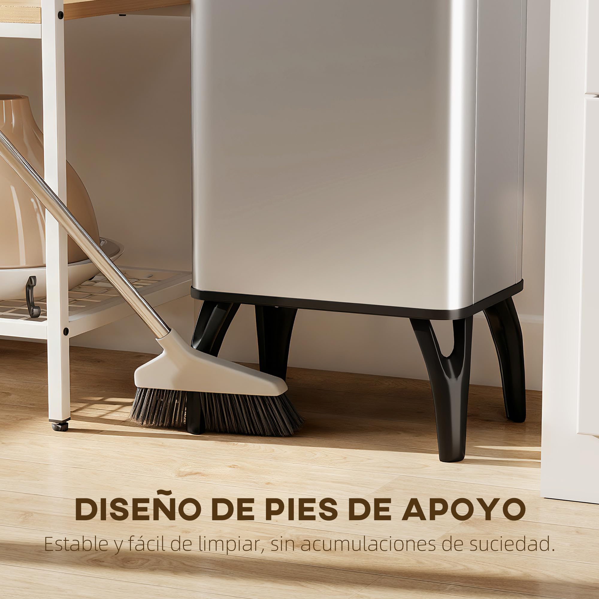 HOMCOM Cubo de Basura Cocina Automático 50 L con Sensor Infrarrojo Plata | Papelera de Cocina de Acero Inoxidable, Cierre Suave, Patas, Anillo de Retención, Antihuellas, para Oficina, Hogar
