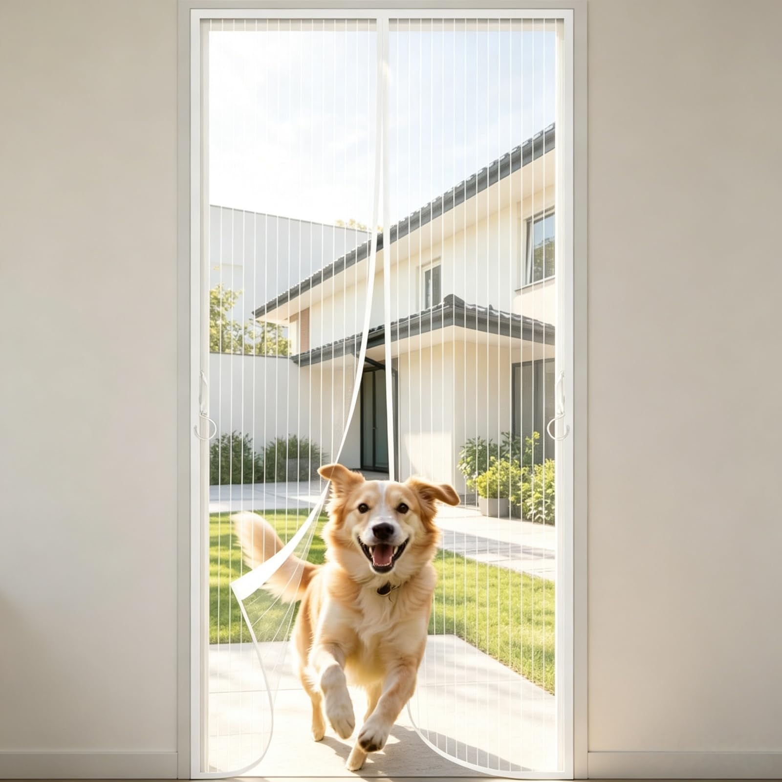 Lihuane White Fly Screens Doors Nets 1.3 X 1.75 M Keep Bugs Out Lets Fresh Air In Patio Curtain Insect Mesh Easy To Install Without Drilling For Terrace, Cellar Sliding Doors,