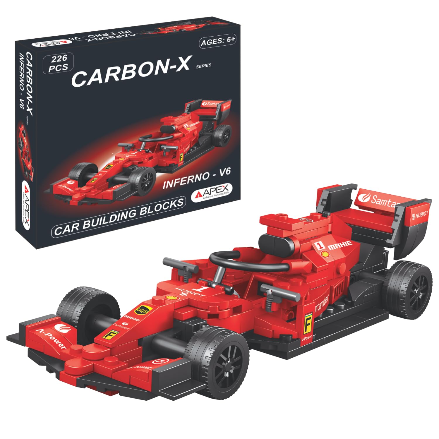 Apex Carbon-X F1 Car Building Blocks Set 226 Pcs | Racing Car Construction Toy for Kids Age 6+ | STEM Learning Toy | Creative DIY Model Kit for Boys & Girls (Inferno)-image-7