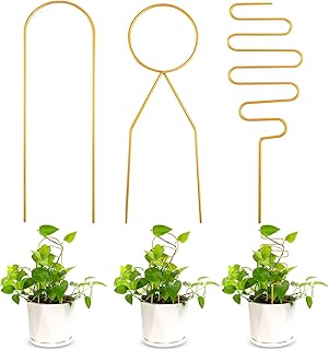 3 Pcs Plant Trellis for Climbing Plants Indoor,Metal Trellis Plant Support for Potted Plants,Plant Accessories Small Outdoor Indoor Garden Trellis for Vine Ivy Hoya Vines Monstera Plant (Gold)