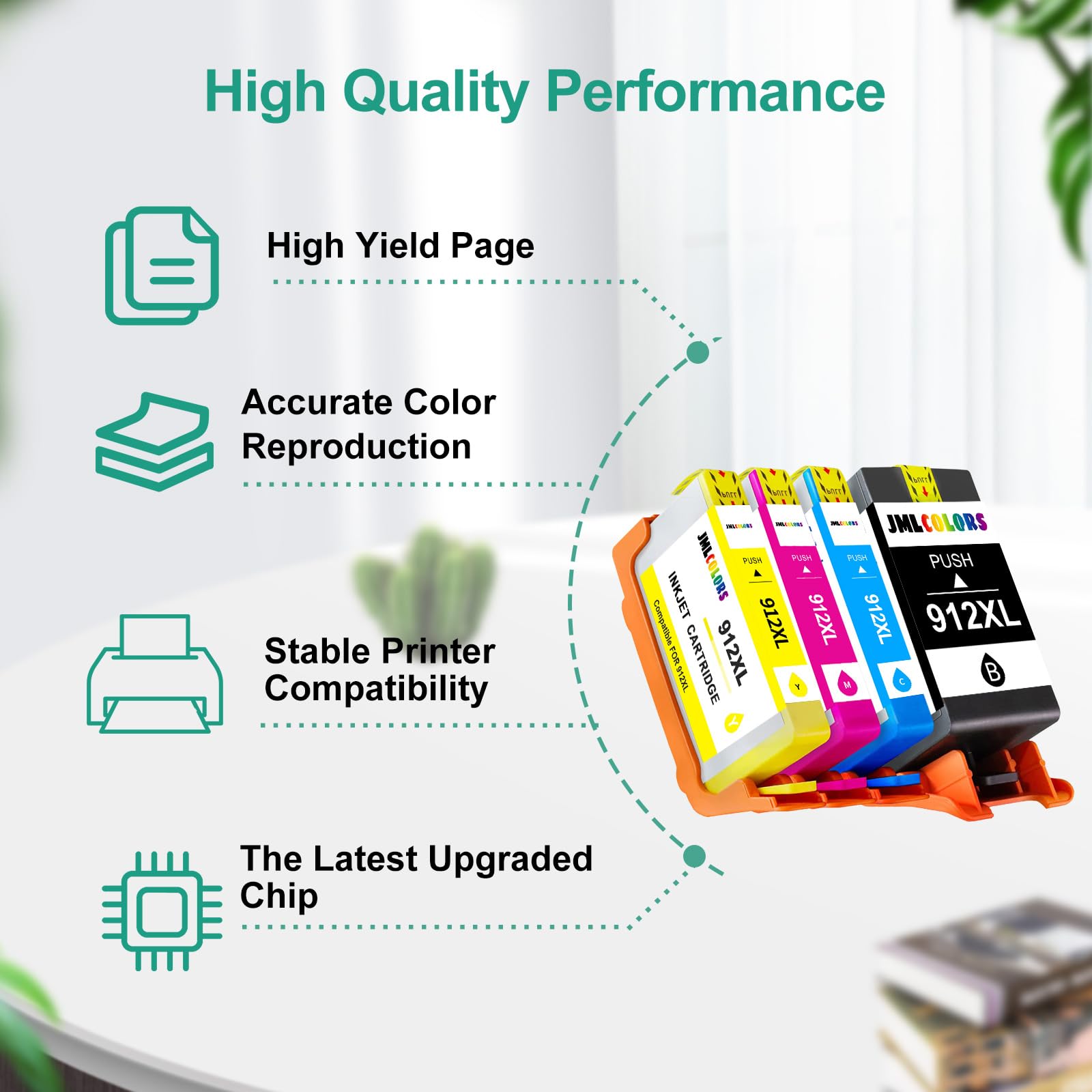 Multipack Cartucce 912XL Compatibili per HP 912, Compatibile con HP OfficeJet Pro 8022, 8023, 8024, 8025, OfficeJet 8012, 8014, 8015, 8017 (Nero, Ciano, Magenta, Giallo)
