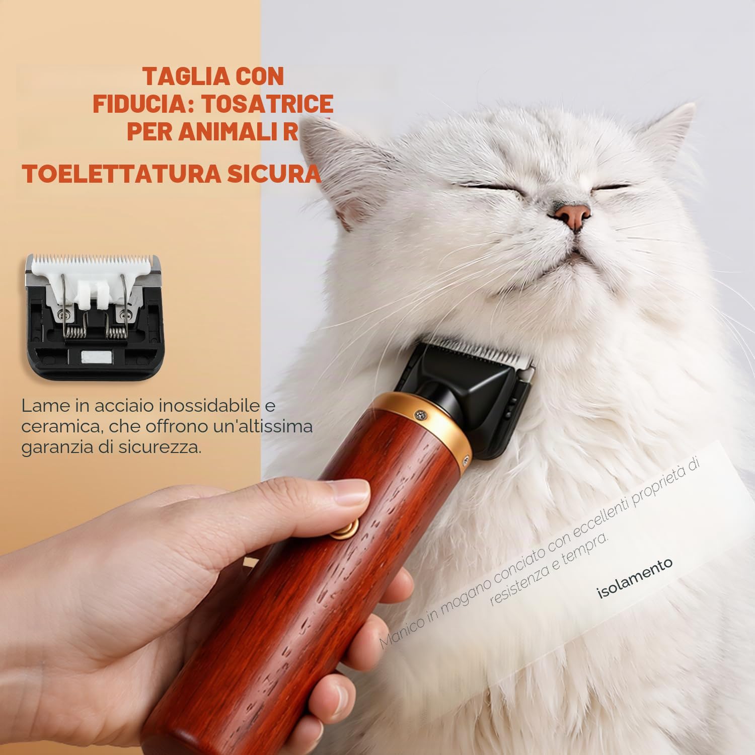 CGOLDENWALL Tosatrice per Cani Professionale 55W, Rumorosità 50DB, Manico in Legno e Cavo di Alimentazione 3m, per Animali di Tutti i Tipi di Pelo, Con 2 Pettini di Fissaggio (3/6 mm, 9/12 mm)