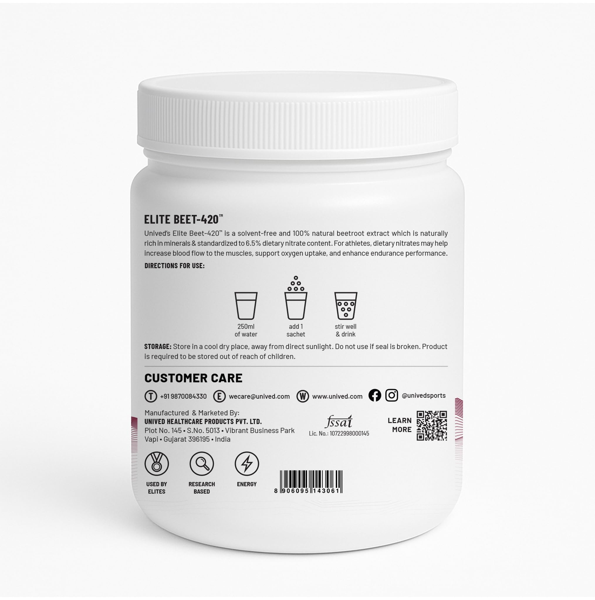 Unived Elite Beet-420 | Beetroot Extract standardized to 6.5% Dietary Nitrate, 420mg Nitrate Per Serving | Endurance Superfood for Athletes | Vegan, Caffeine-Free, Pre-Workout Powder| 20 Servings 1
