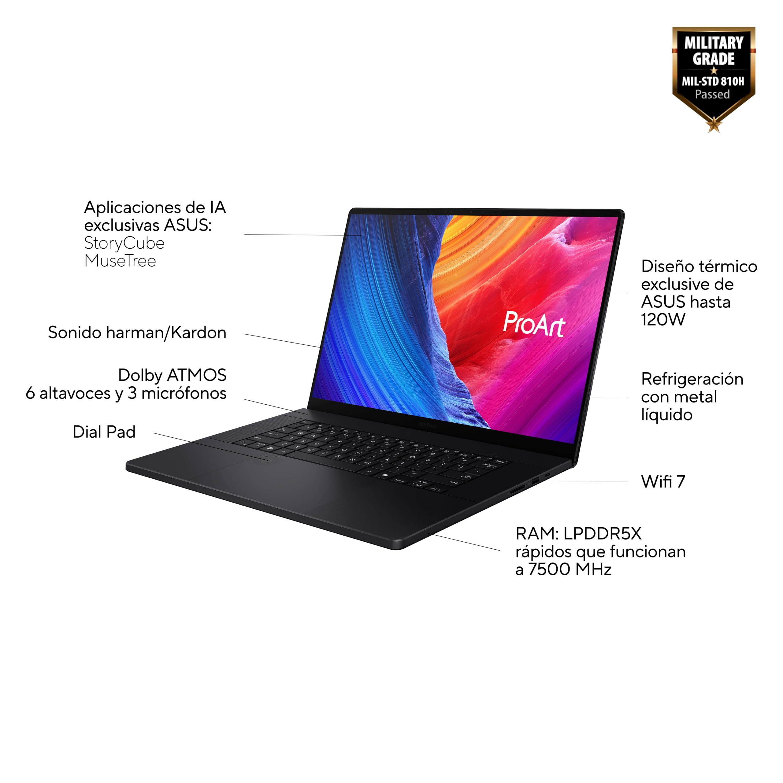 ASUS ProArt P16 OLED H7606WM-SC056W - Laptop 16" WQUXGA (AMD Ryzen AI 9 HX 370, 32 GB RAM, 1 TB SSD, NVIDIA RTX 5060 8 GB, Windows 11 Home) Czarny Nano - klawiatura QWERTY hiszpański