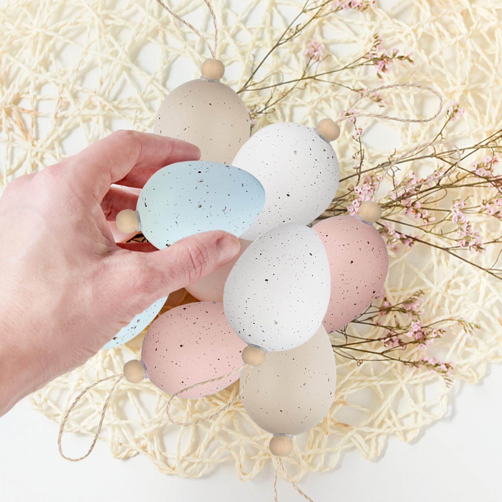 24 Uova Di Pasqua Decorative In Plastica - Colorate, Con Cordino Per Appendere, Perfette Per Decorazioni - Foto 2