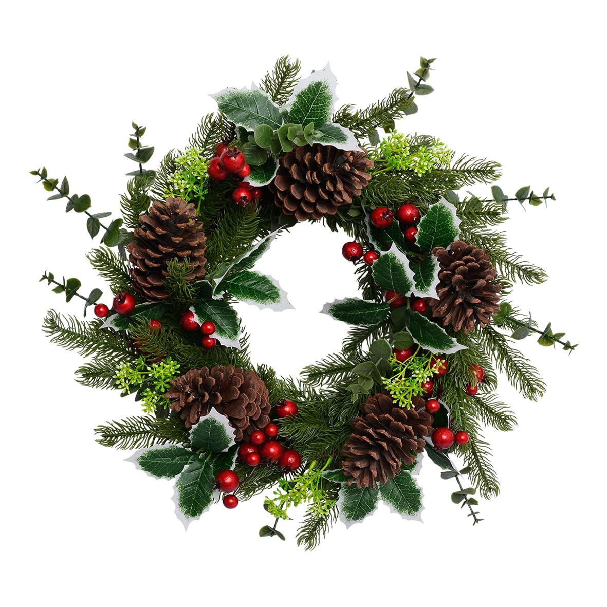 The Christmas Workshop Pinecones And Holly Red Berries Artificial Wreath 45Cm