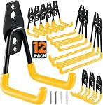 Garage Hooks Heavy Duty Utility Steel with Anti-Slip Coating Wall Mount Storage Organizer for Hanging Power and Garden Tools, Ladders, Hose, Bikes, Ropes, Bulk Items, and More (12 Pack Orange)