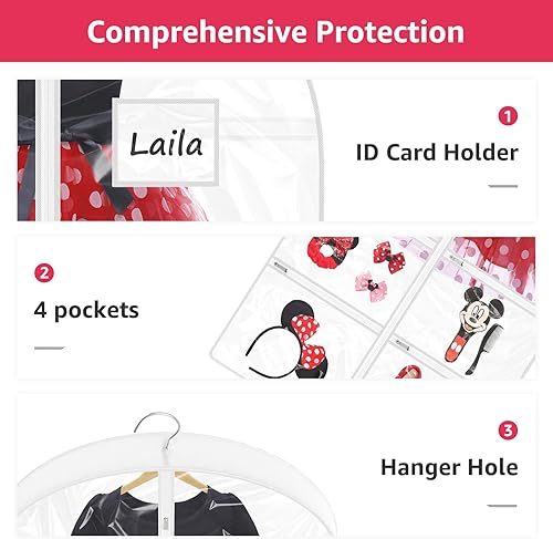 Miniatura 6 de Bolsas transparentes de 40 pulgadas para disfraces de baile para bailarines con 6 bolsillos con cremallera, guillots de 3.3 pulgadas para