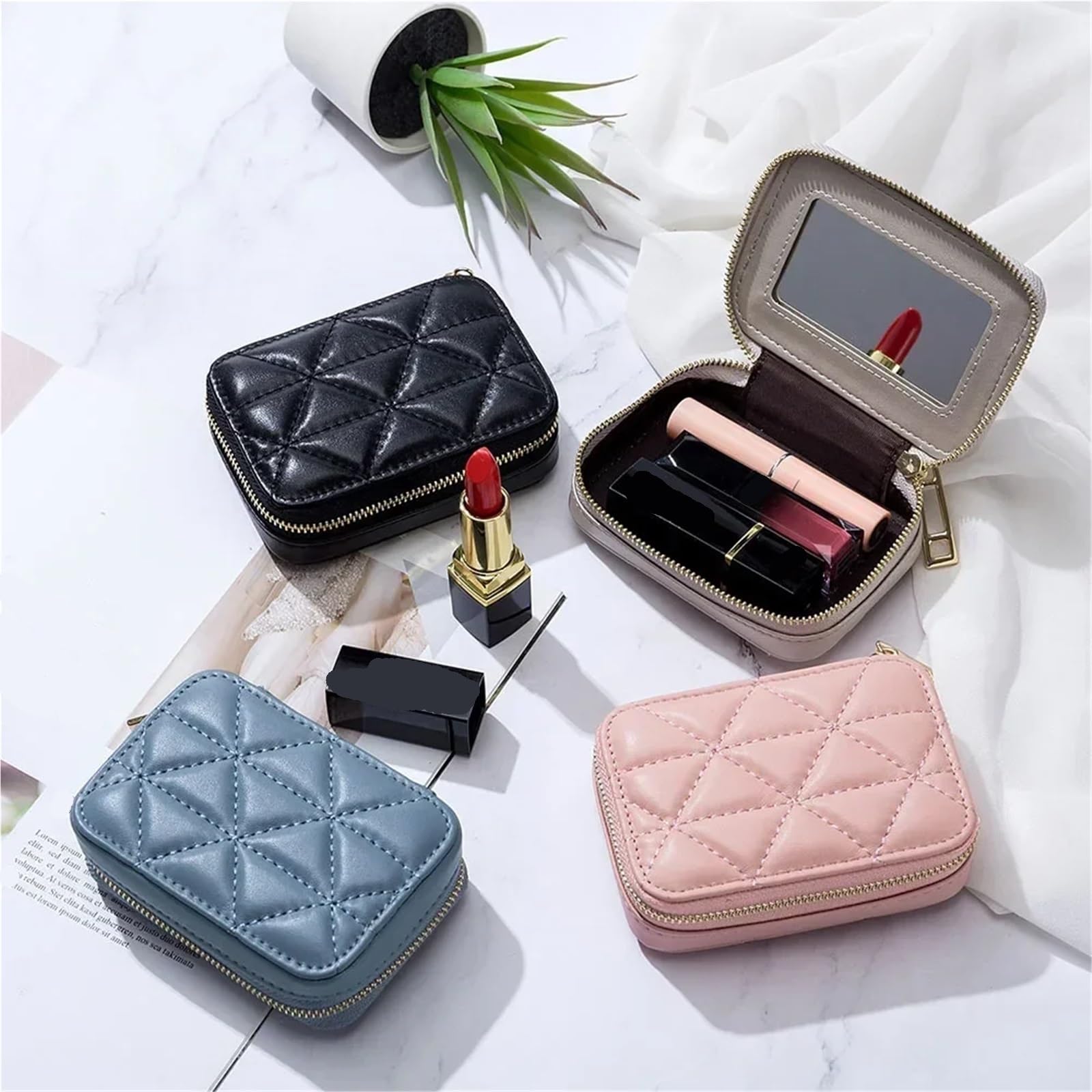 Reise-Kosmetiktasche Reise-Kosmetiktasche, tragbare Leder-Kosmetiktasche, Mini-Lippenstift-Umschlag, Münzgeldbörse(Gray)