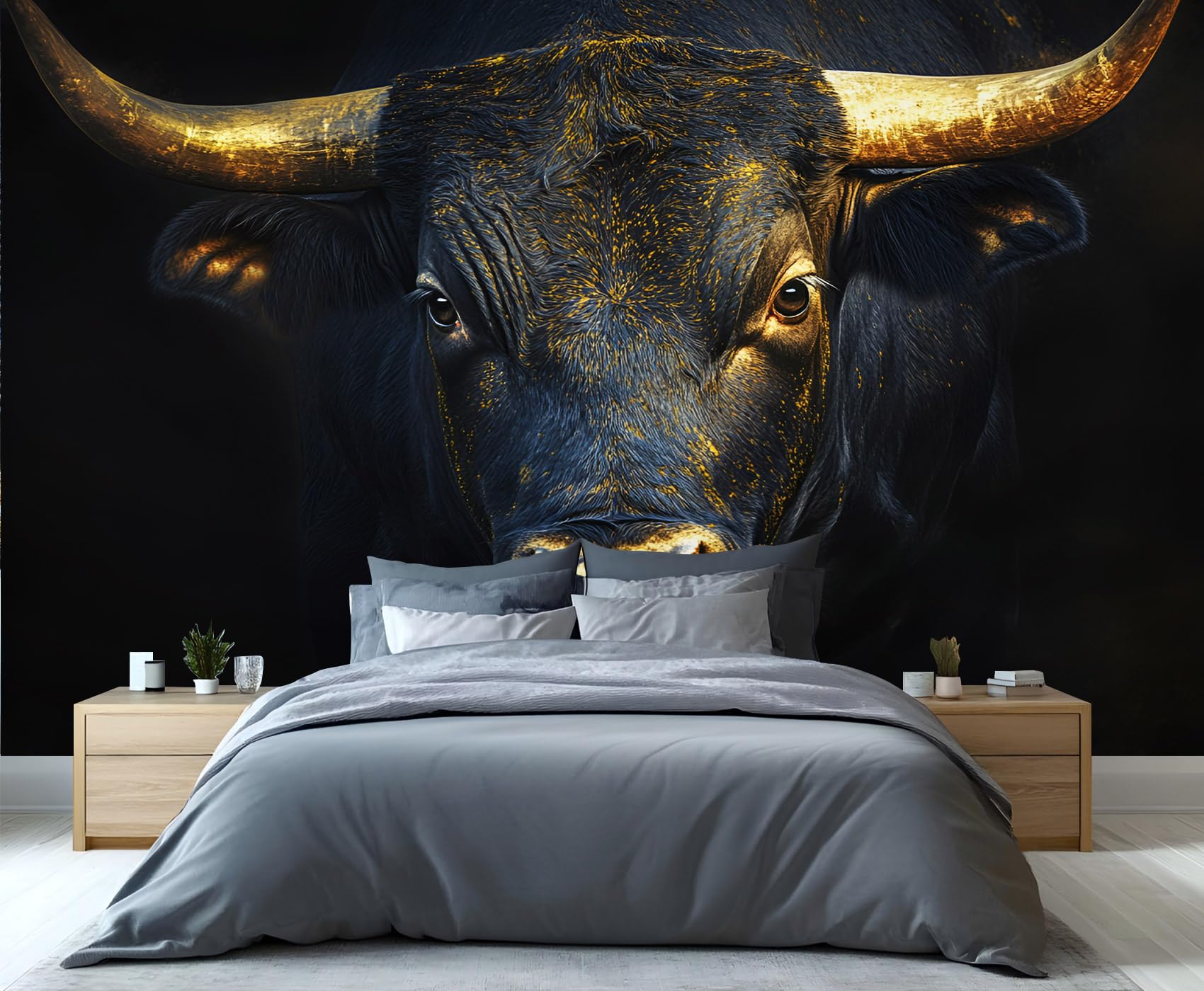 YXQAIED Cow Wallpaper, Animal Wallpapers for Living Room & Home Decor, Bull Head Wallpaper for Bedroom, 3D Print Wall Mural (Not Peel and Stick)