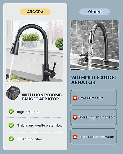 Miniatura 4 de ARCORA Cabezal rociador de grifo de cocina, negro mate, boquilla rociadora de fregadero de cocina de 3 funciones con 9 adaptadores, repuesto de