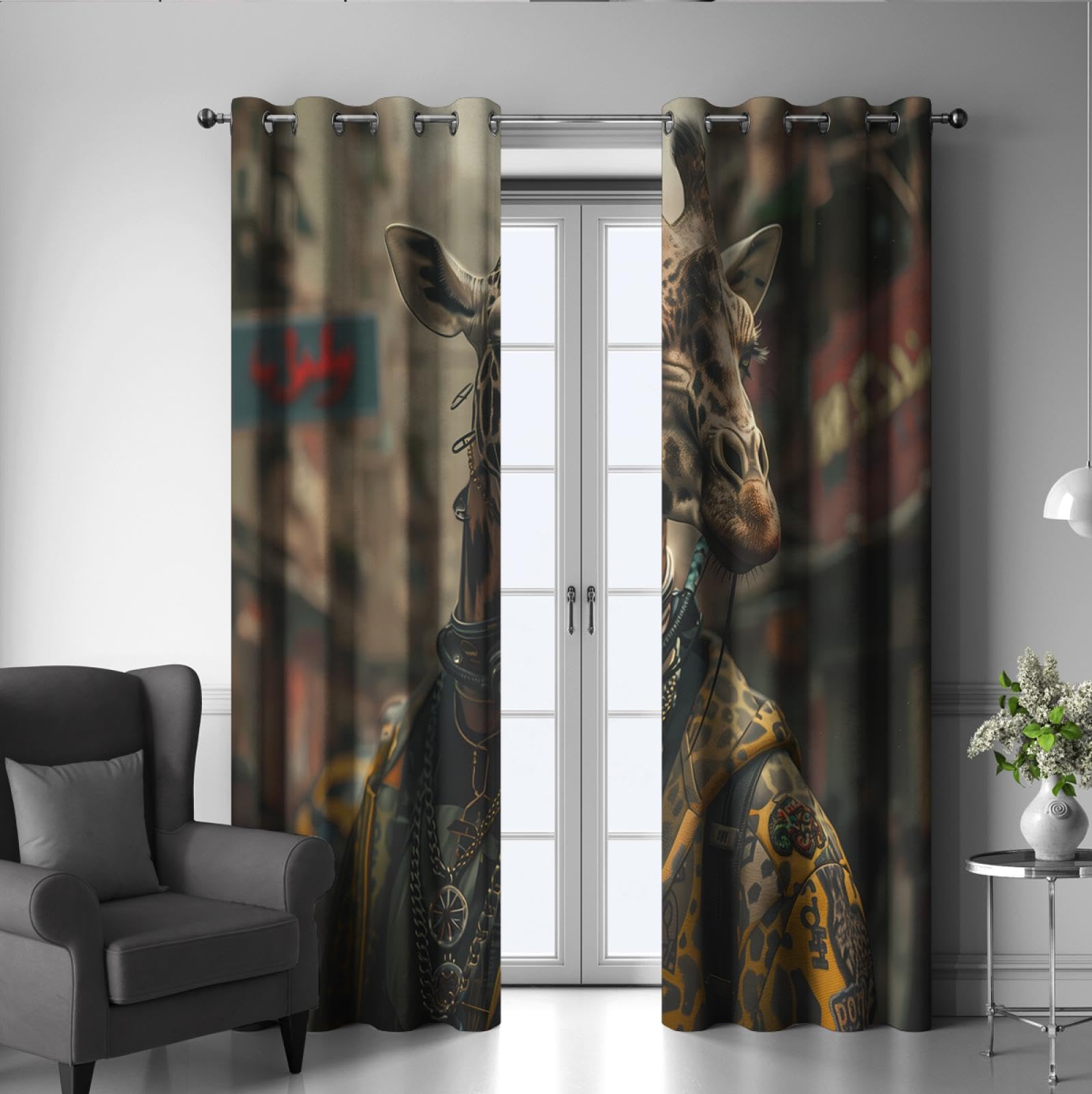 Neuheit Wildlife Stil Fenster Drapes Lustige Giraffe Print Verdunkelungsvorhänge für Wohnzimmer Schlafzimmer Verdunkelung Sichtschutz Vorhänge 2 Paneele H210xB140