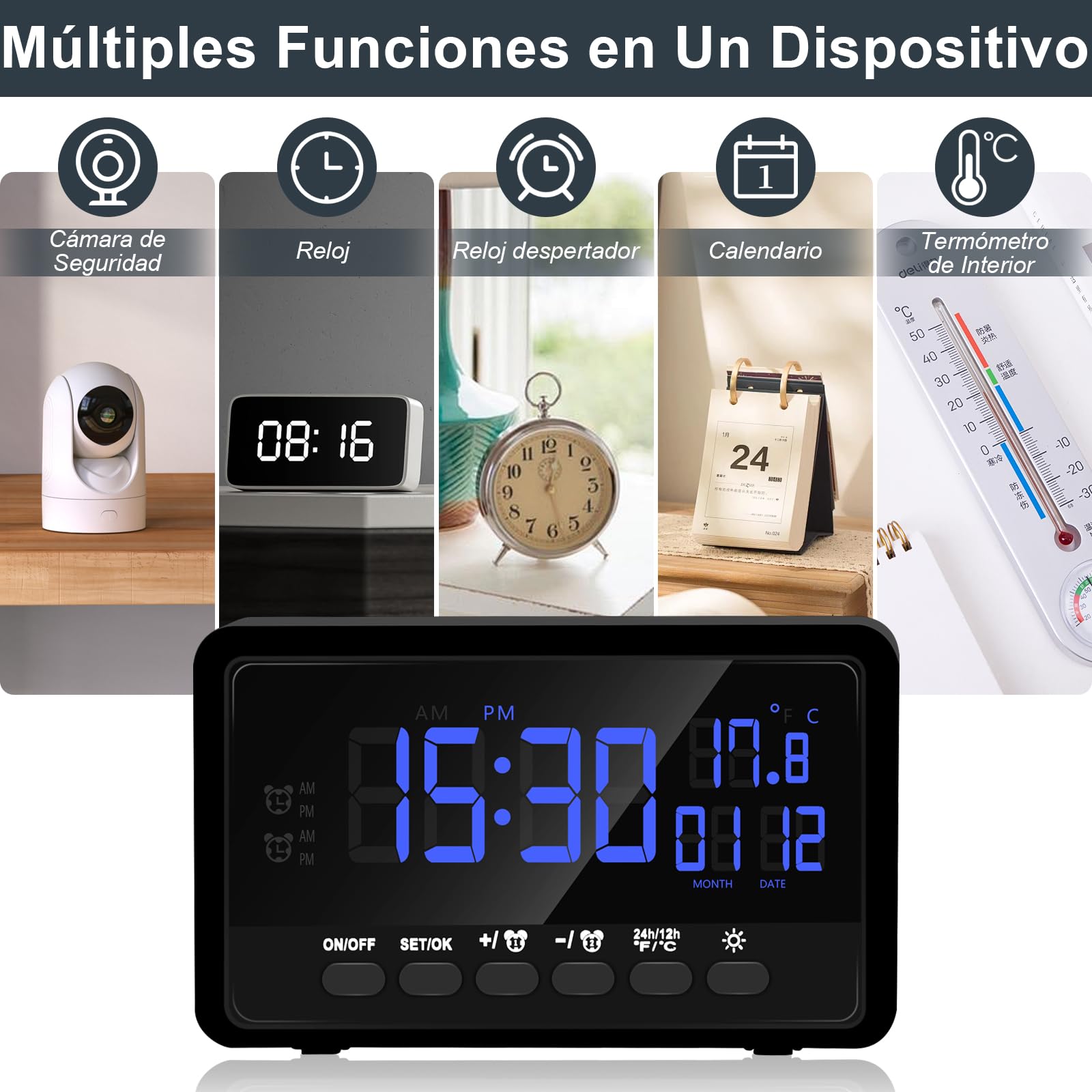 Cámara Espía WiFi 5G, Mini Camara Oculta Inalambricas Despertador, 1080P HD Reloj con Camaras Espias 120° Visión Nocturna Detección De Movimiento Vigilancia para Interior con Tuya App