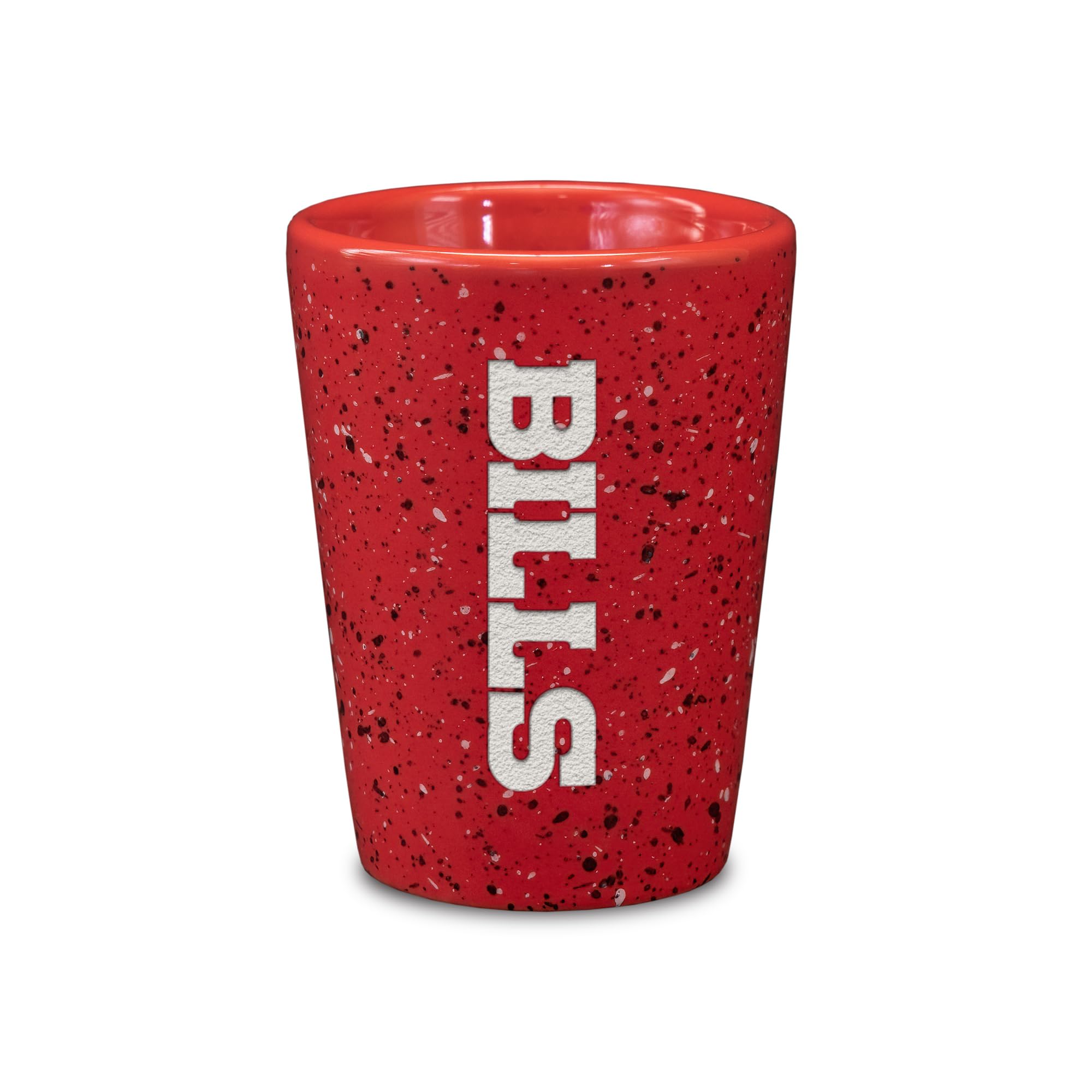 Rico Industries NFL Football Buffalo Bills 2oz Ceramic Shot Glass for Fans, Laser Engraved in Team Color Single Shot Glass