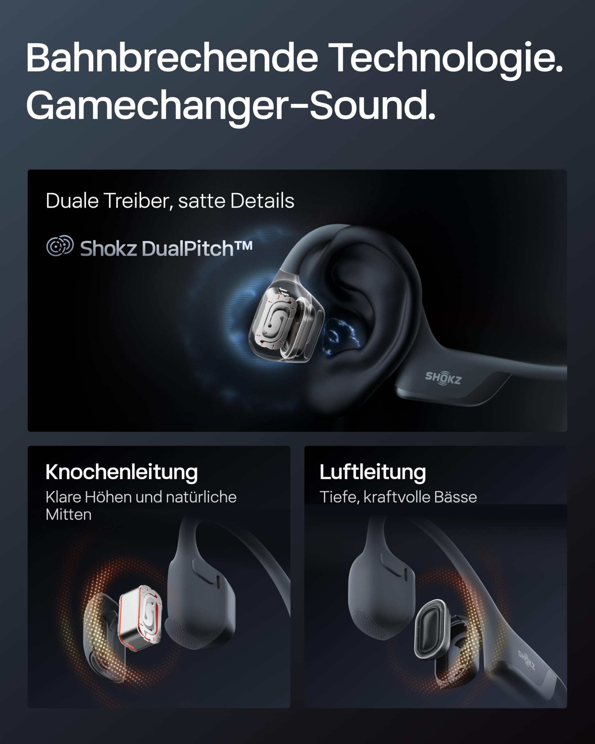 SHOKZ OpenRun Pro 2 Knochenschall Sportkopfhörer, Open-Ear Bluetooth 5.3, IP55 wasserdicht, 12 Std. Wiedergabe