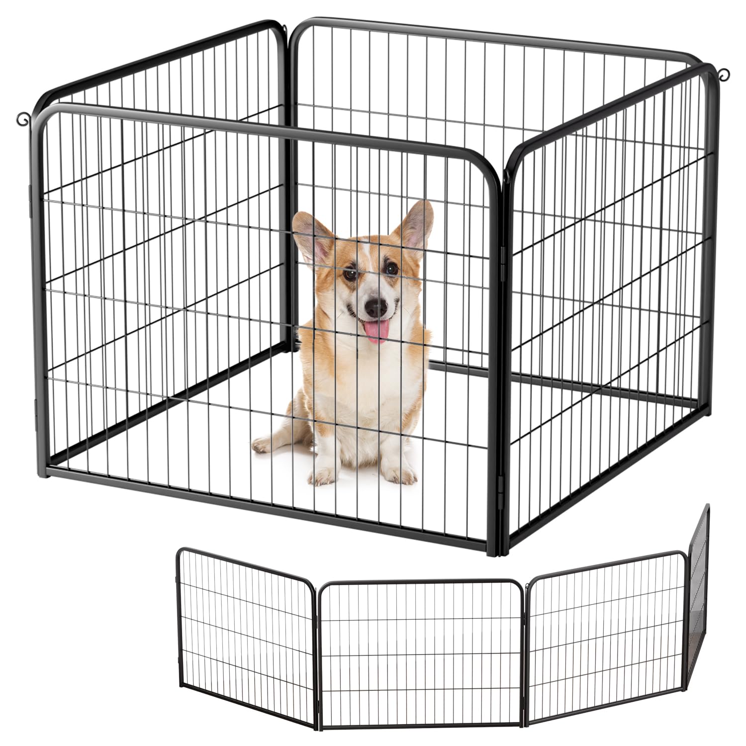 BestPet | Dog Playpen Extender | 24 Inch, 4 Panels | Heavy Duty Metal Pet Exercise Pen | Indoor Outdoor Fence Panels | Rust-Resistant, Removable, Tool-Free Setup | Anti-Skid, Expandable Design