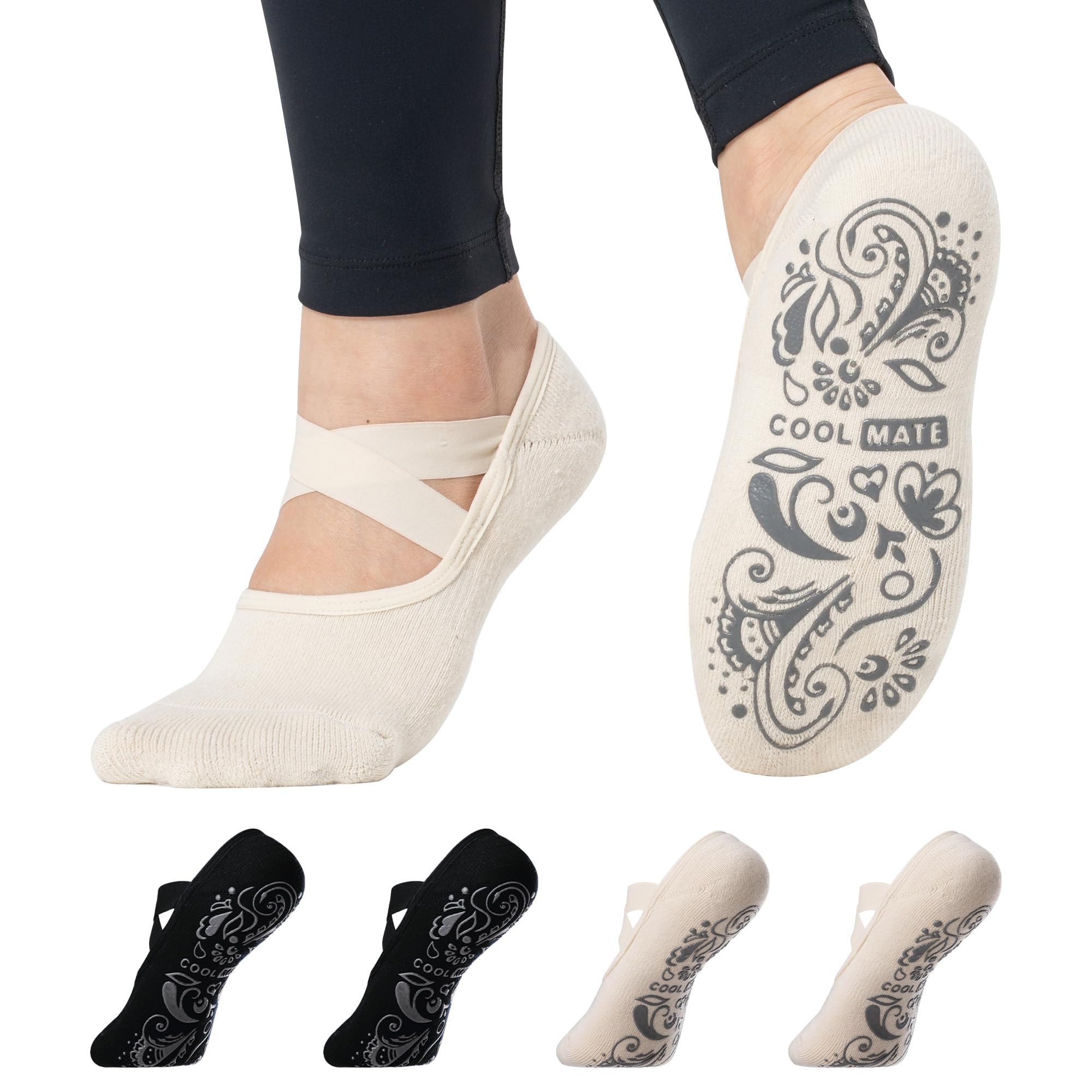 CoolMate Pilates Socks with Grips for Women, Non Slip Yoga Socks