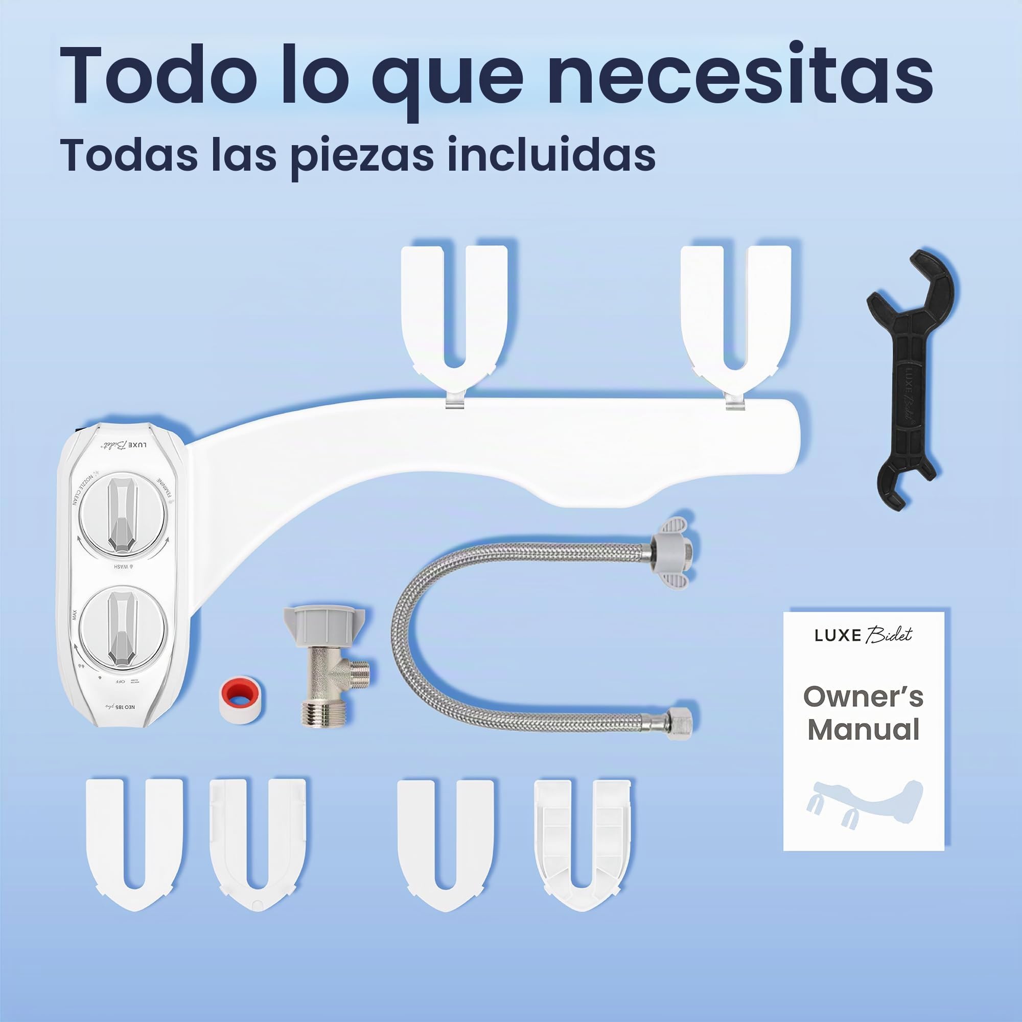 LUXE Bidet NEO 185 Plus - Accesorio de asiento de inodoro mecánico de última generación con bisagras EZ-Lift innovadoras, boquillas dobles y modo de autolimpieza de 360° (blanco)