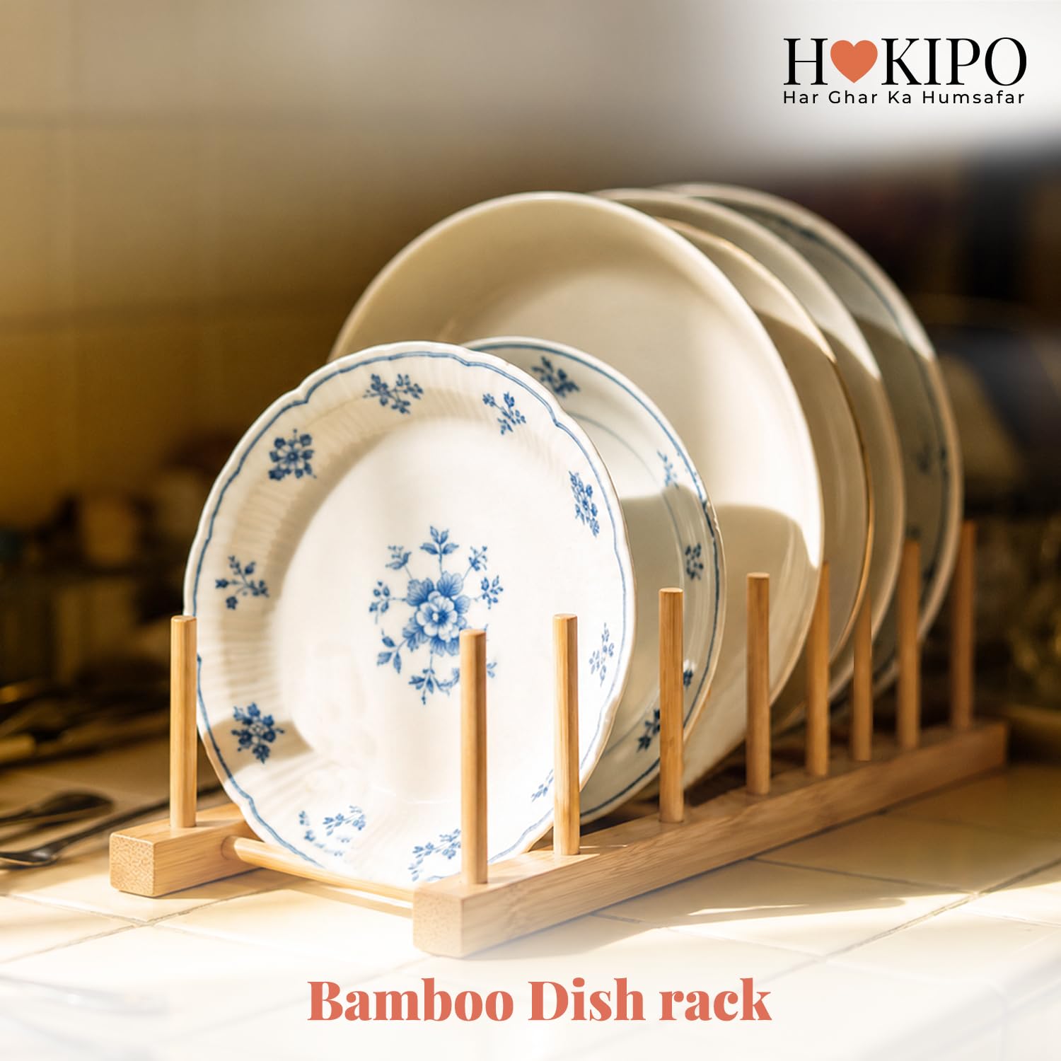 HOKIPO Bamboo Dish Drying Rack - 7 Slots -9