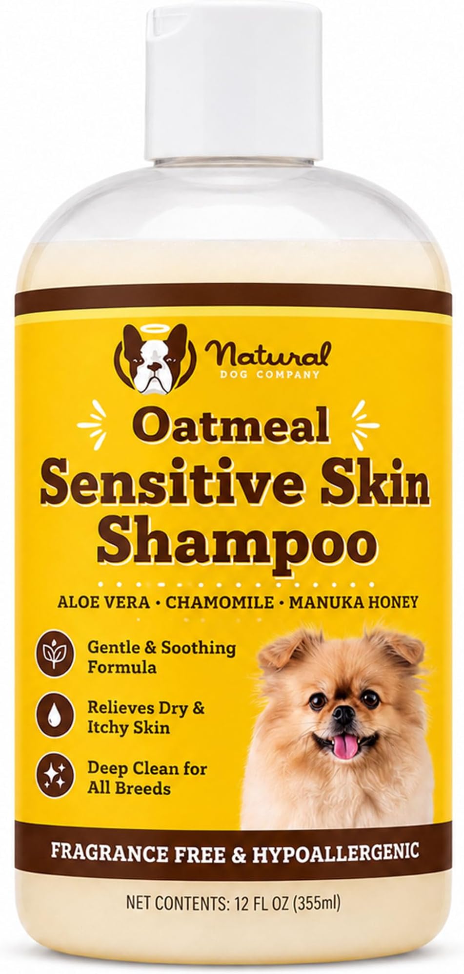 Natural Dog Company Sensitive Skin Dog Shampoo with Oatmeal and Aloe Vera, Cleans, Moisturizes and Relieves Dry Itchy Skin, Hypoallergenic, All Natural Ingredients, 12oz Bottle