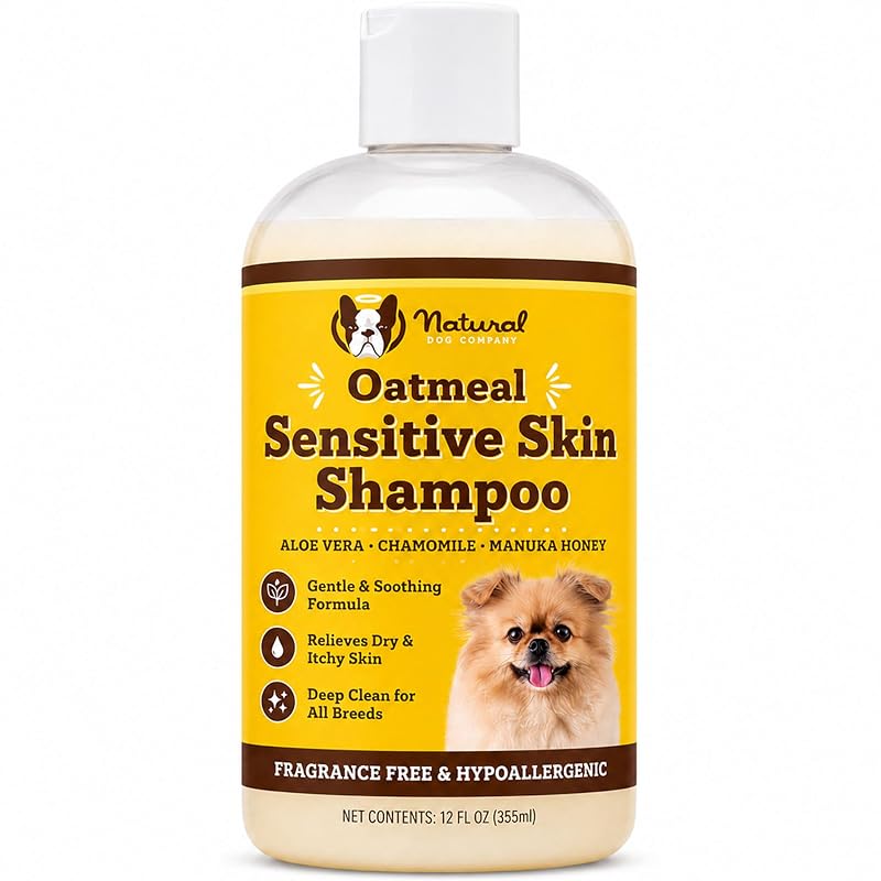 Shampoo para cães com pele sensível com aveia coloidal e aloe vera Natural Dog Company, 360 mL
