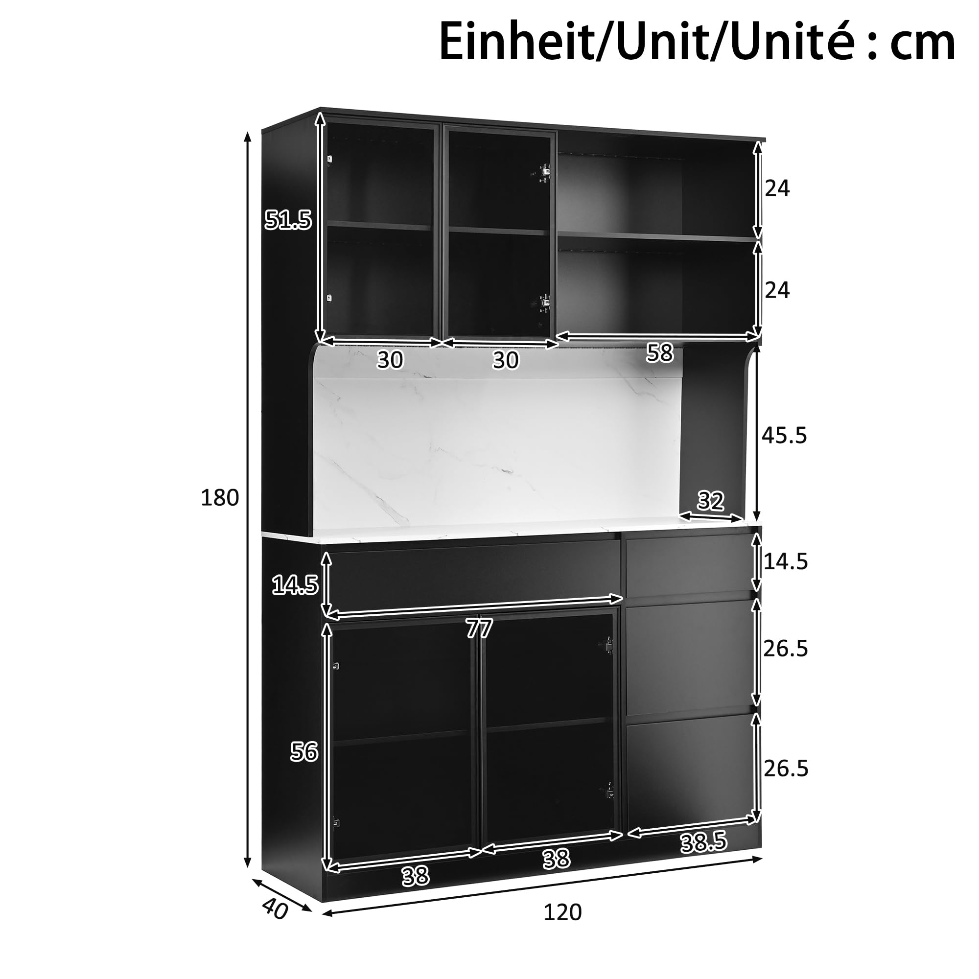 Armoire vitrine avec LED 120 x 40 x 180 cm noir et blanc