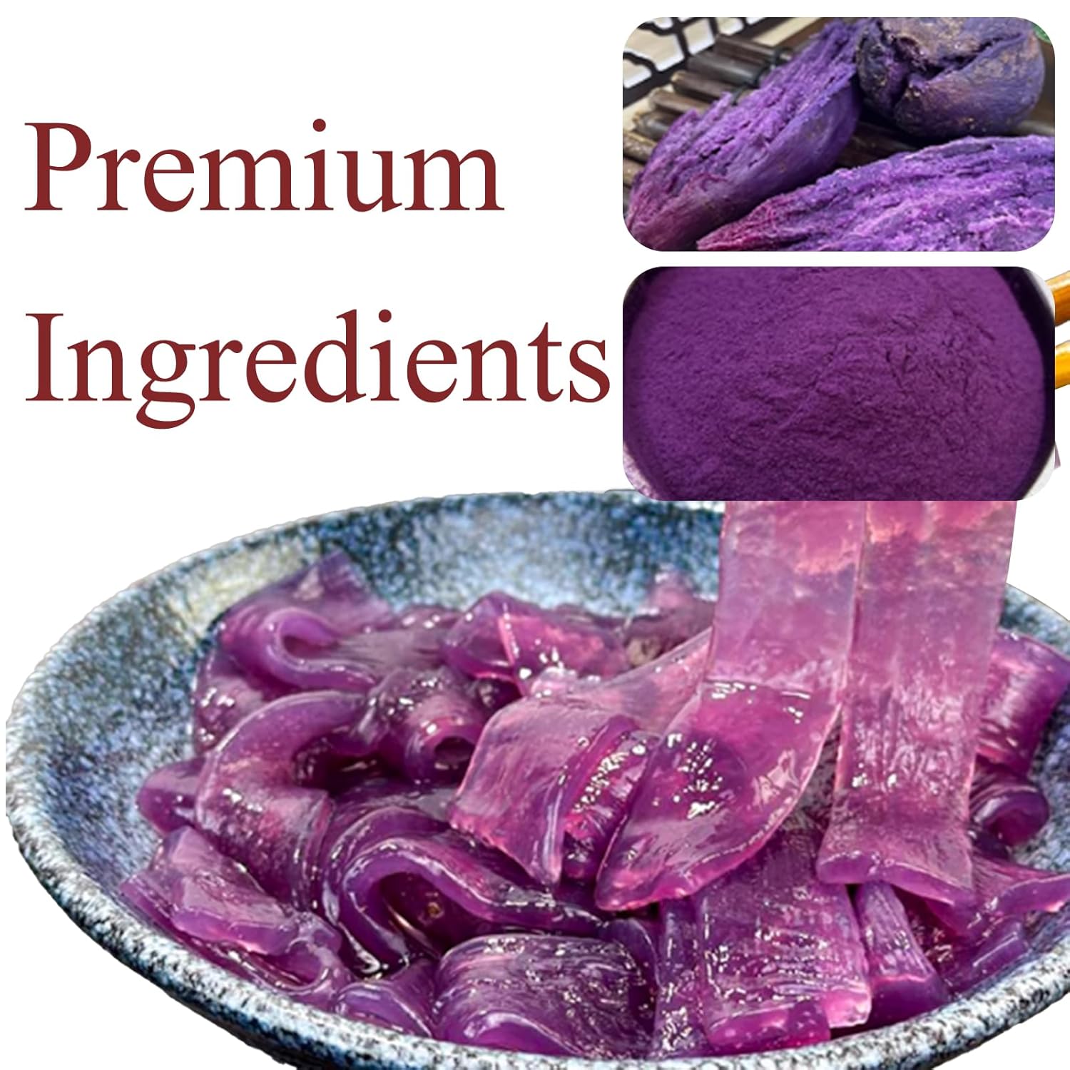 Purple Sweet Potato Glass Noodles Chinese Specialty Glass Noodles Oriental Wide Starch 25.4 oz Organic Wide Vermicelli for Stew Hot Pot Spicy Broth Clay Pot Soup-Pack of 4