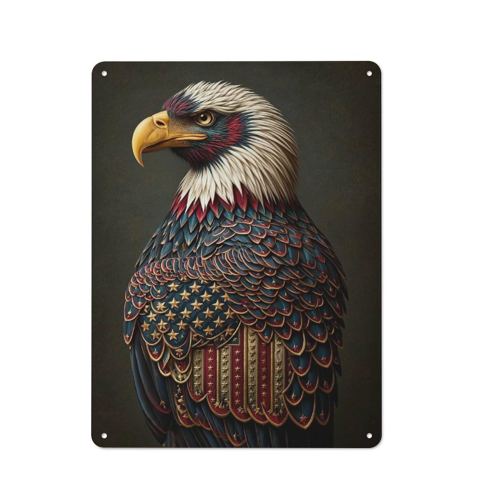 Patriotic Eagle with American Flag Design Printed Metal Sign 40x30cm for Café Or Home Bar, for Kitchen And Home Bar Decor, for Cafés, Pubs And Restaurants