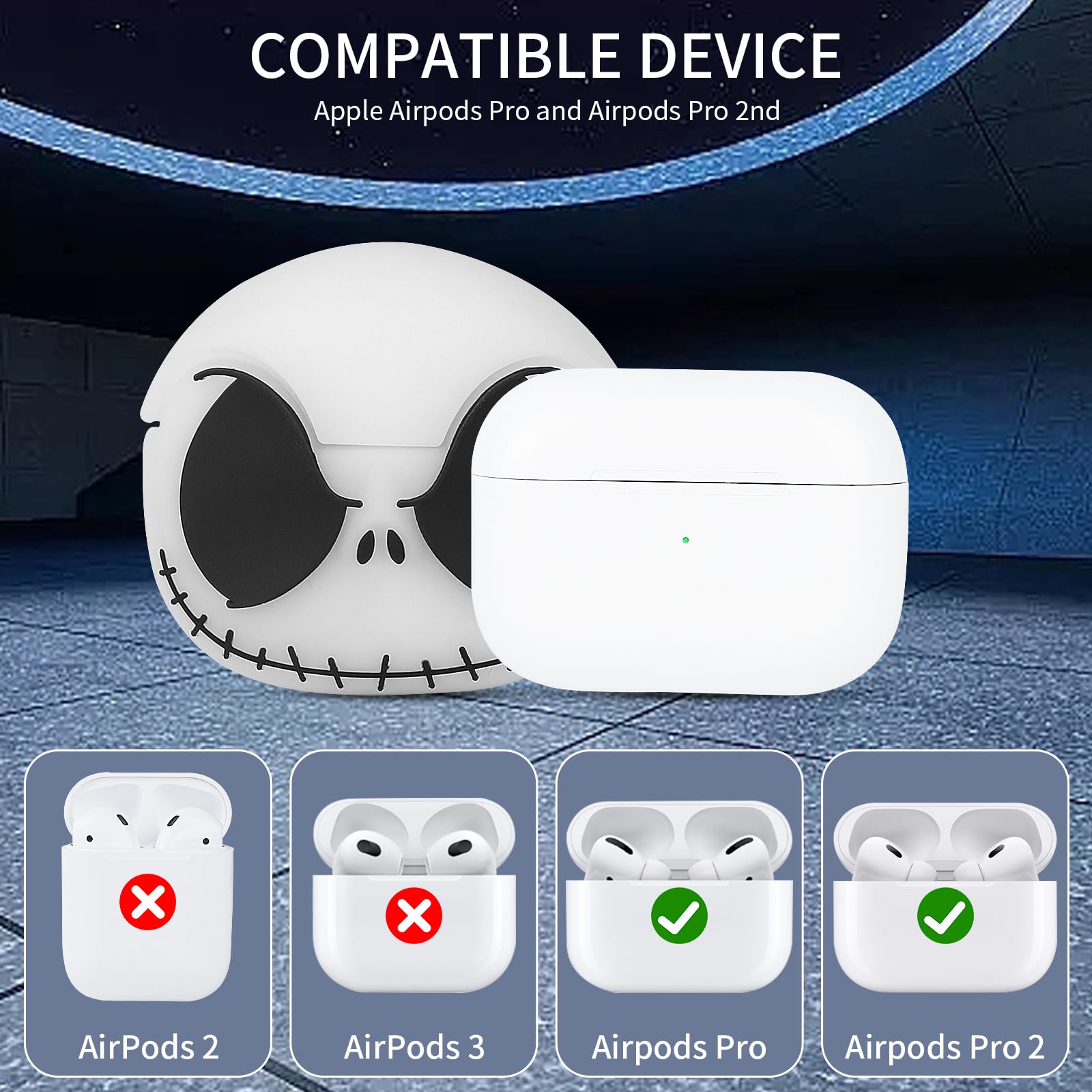 CCXNAS Compatible with AirPods Pro/Pro 2nd Generation Case Cover with Keychain, Glow in The Dark Skull Cases for Apple Airpods Pro 2nd/1st Case, Cute Funny Anime Cases for Airpods Pro 2/1