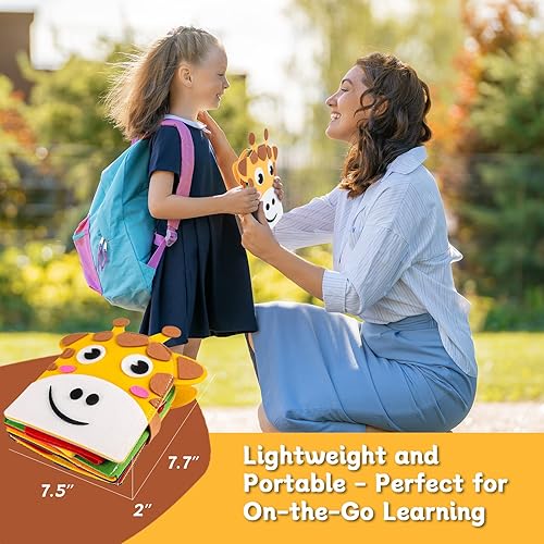 Miniatura 4 de Libro silencioso de fieltro para niños, libro de tela 3D de jirafa para niños y niñas de 3 años, actividad sensorial, habilidades motoras finas,