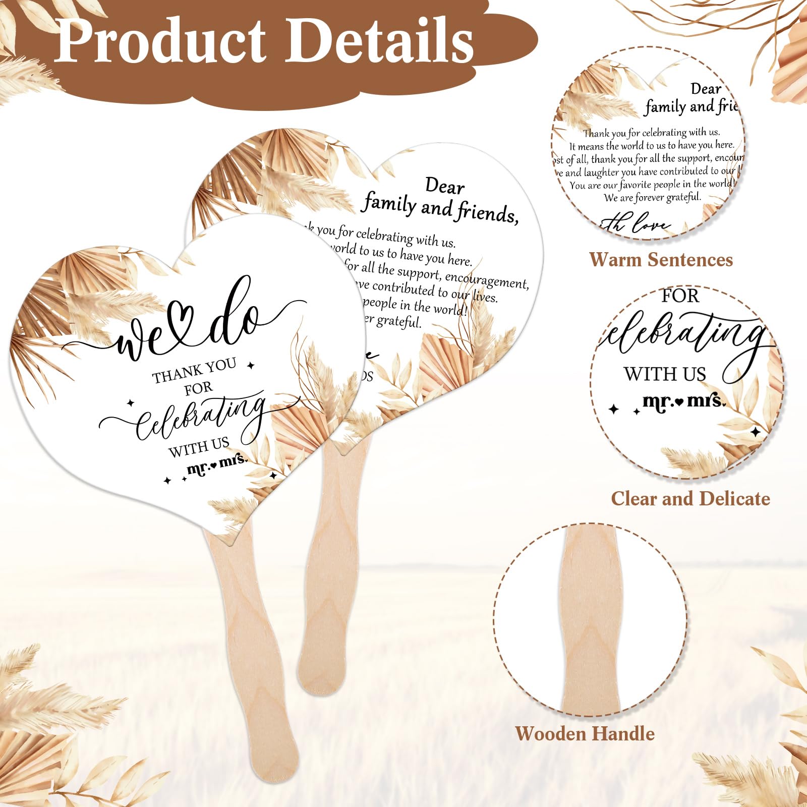 Hochzeitsfächer für Gäste, Boho-Hochzeitsgeschenke, 50 Boho-Herzen, Papierfächer mit Holzgriff, 1 Stück Love Can Be Hot Holz-Tischschild, Brautparty, Gastgeschenk