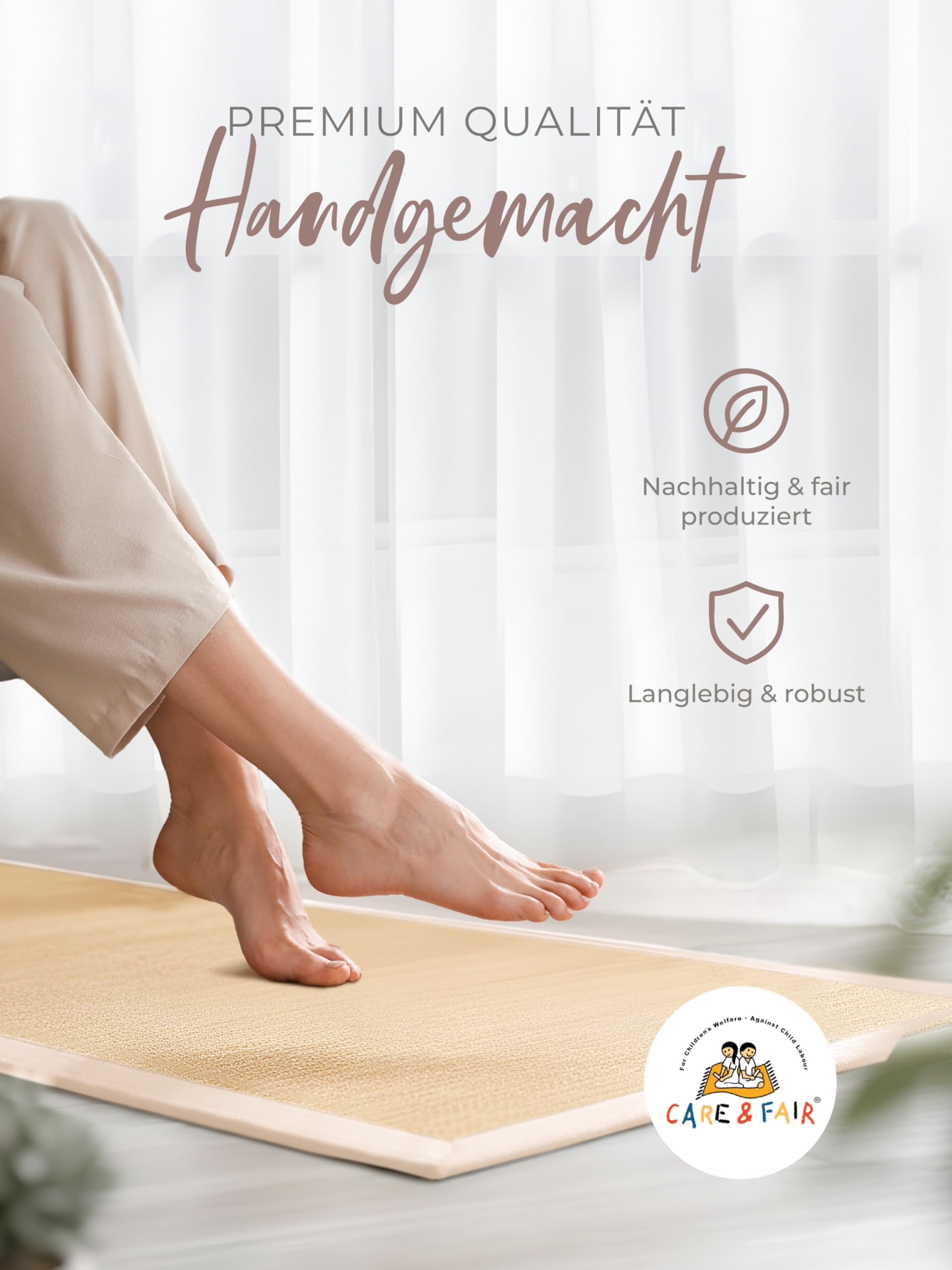 carpetfine Sisalteppich Läufer Naturfarbe 60x180 cm handgewebt mit Bordüre aus Baumwolle in Beige | Rutschfester Flachgewebe Teppichläufer Uni aus Naturfasern für Wohnzimmer, Schlafzimmer