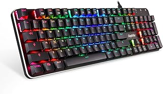 EagleTec KG050-BR RGB Backlit Mechanical Gaming Keyboard Low Profile Mechanical Gamers Keyboard 104 Key Metal Mechanical Computer USB Gaming Keyboard for PC Quiet Brown Switches (Black Version)