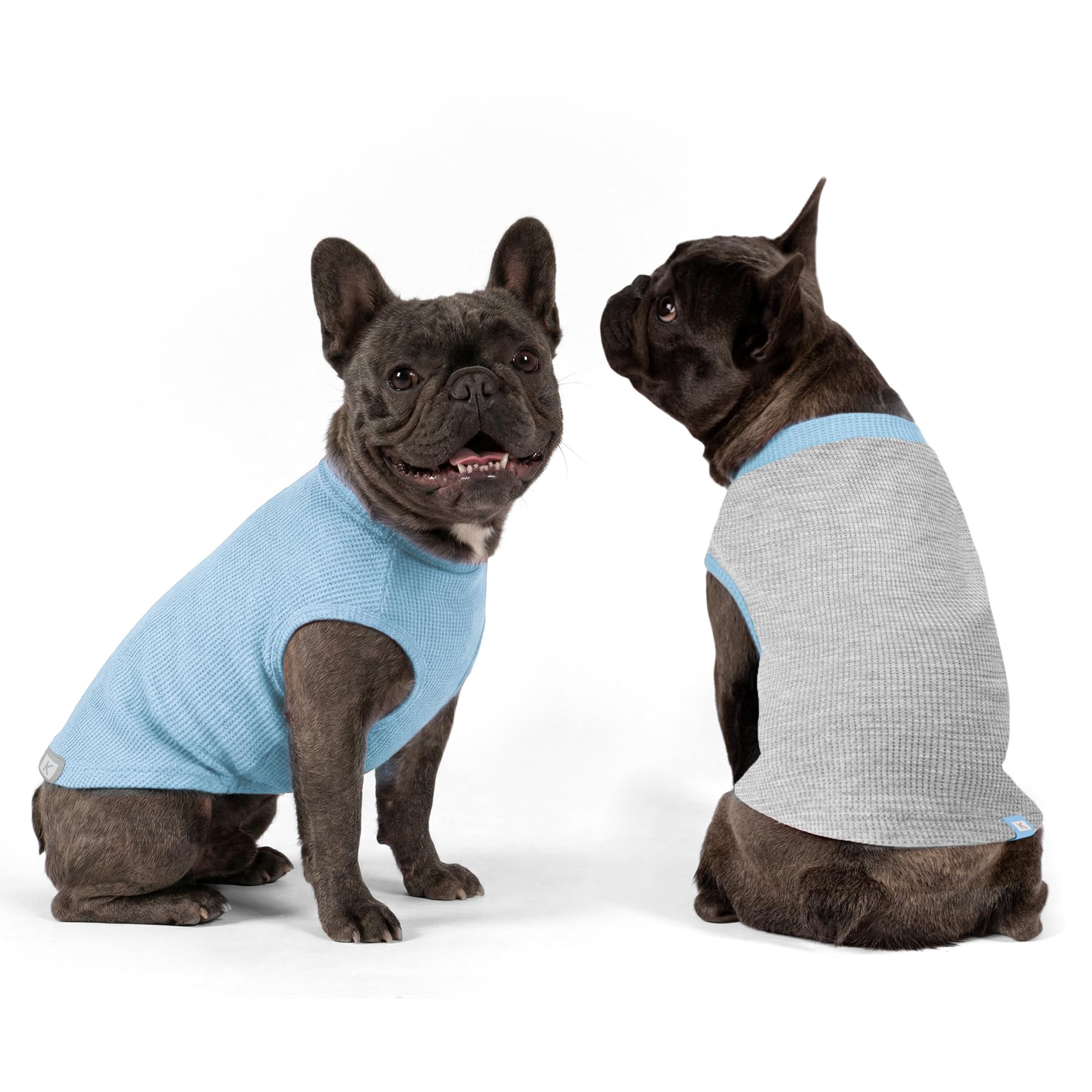 KYEESE 2Pack Dog Shirts Waffle for Small Dogs Stretchy Pet T-Shirts Lightweight Dog Tank Top Sleeveless Dogs Vest Breathable, Large, Blue+Grey