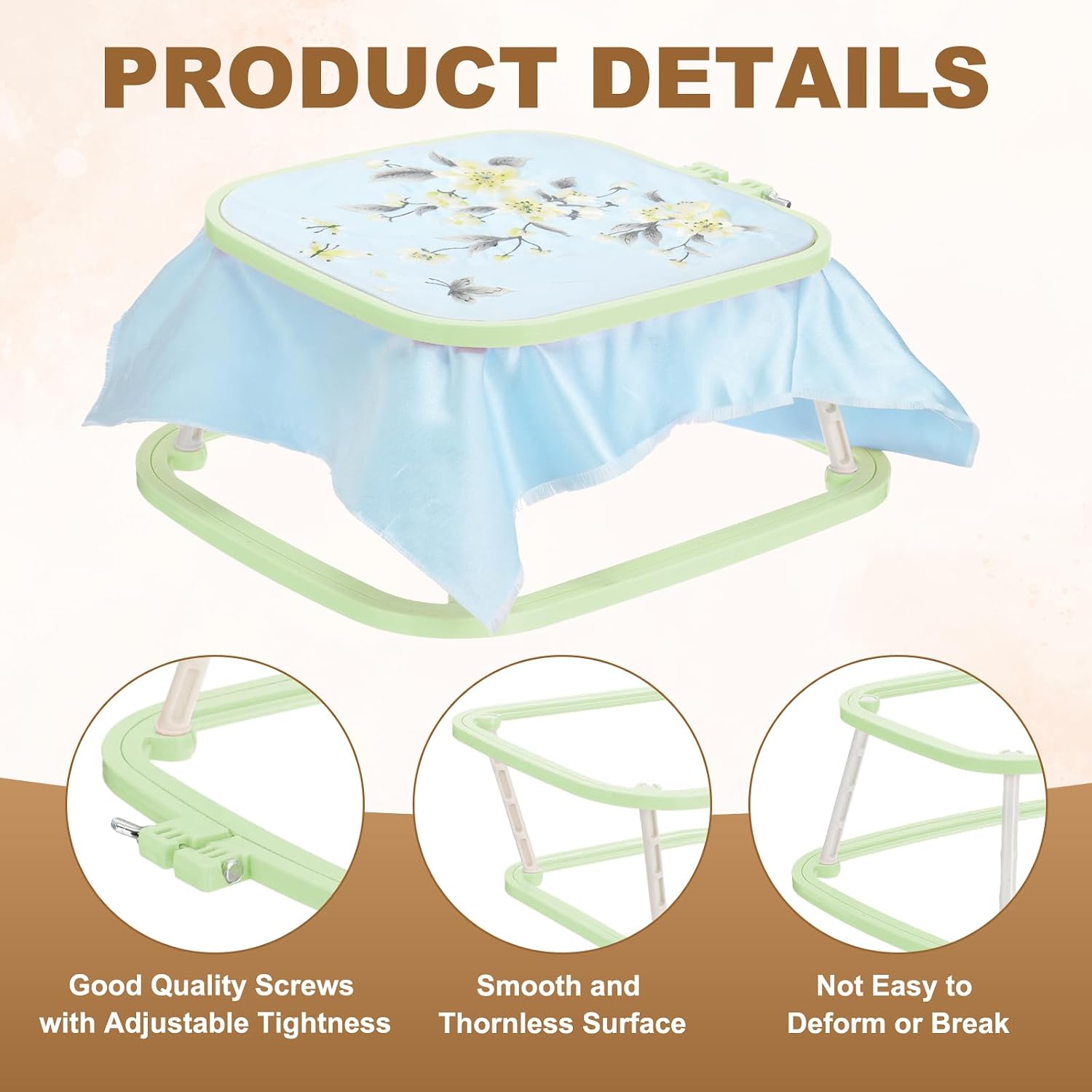 PATIKIL 9.4" x 8.7" Square Embroidery Hoop Stand, Adjustable ABS Plastic Cross Stitch Stand Hands-Free 2-Tier Embroidery Hoop Holder Punch Needle Frame for Sewing Arts Needlework, Green