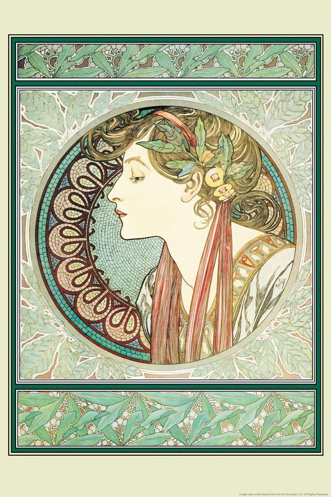 Laurel 1901 Female Portrait Alphonse Mucha Painting Art Print Art Nouveau Vintage Cool Wall Art Print Poster 12x18