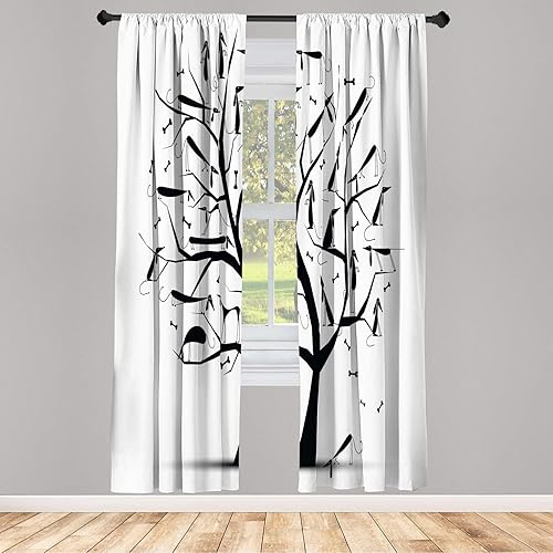 Miniatura 4 de Ambesonne Cortinas abstractas para ventana, patrón de encaje ornamental con formas de floración floral, arte clásico de estilo medieval, juego de 2