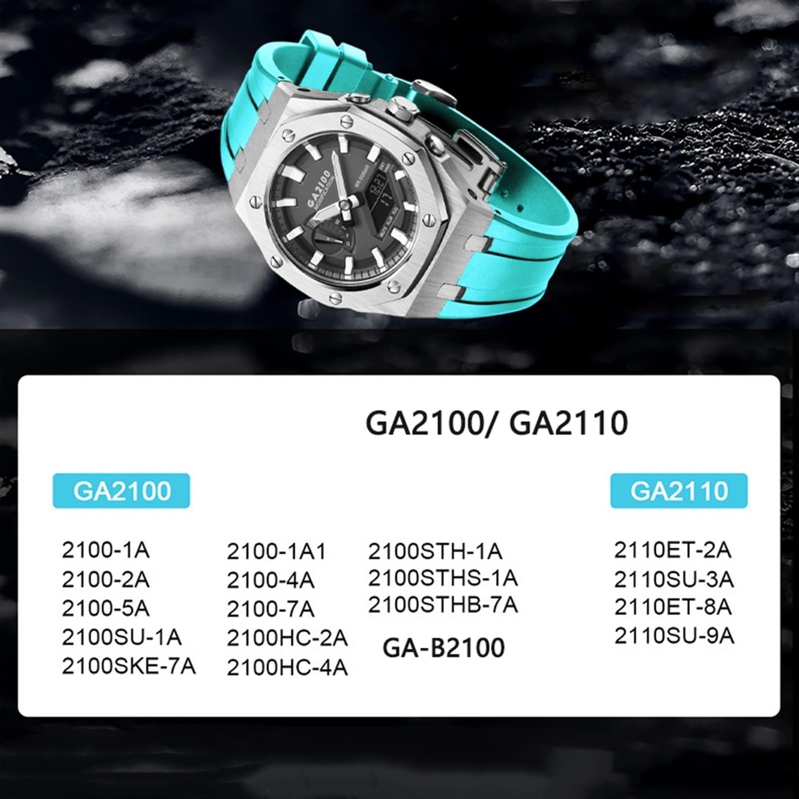 do GA2100HC-2A metalowe etui na zegarek silikonowy pasek do zegarka ze stali nierdzewnej 316, zestaw akcesoriów modyfikowanych, jeden rozmiar, agat, En storlek, Agat