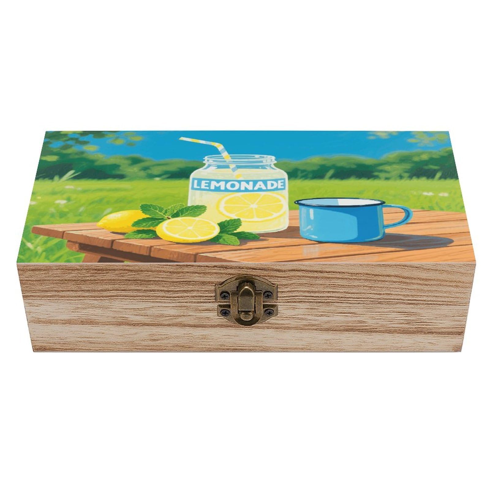 VstaDank Lemonade Wooden Storage Box Vintage Style Wooden Storage Case with A Hinged Lid Memory Treasure Boxes Decorative Jewelny Photos for Organizer 7.9 * 3.7 * 2.3 Inch