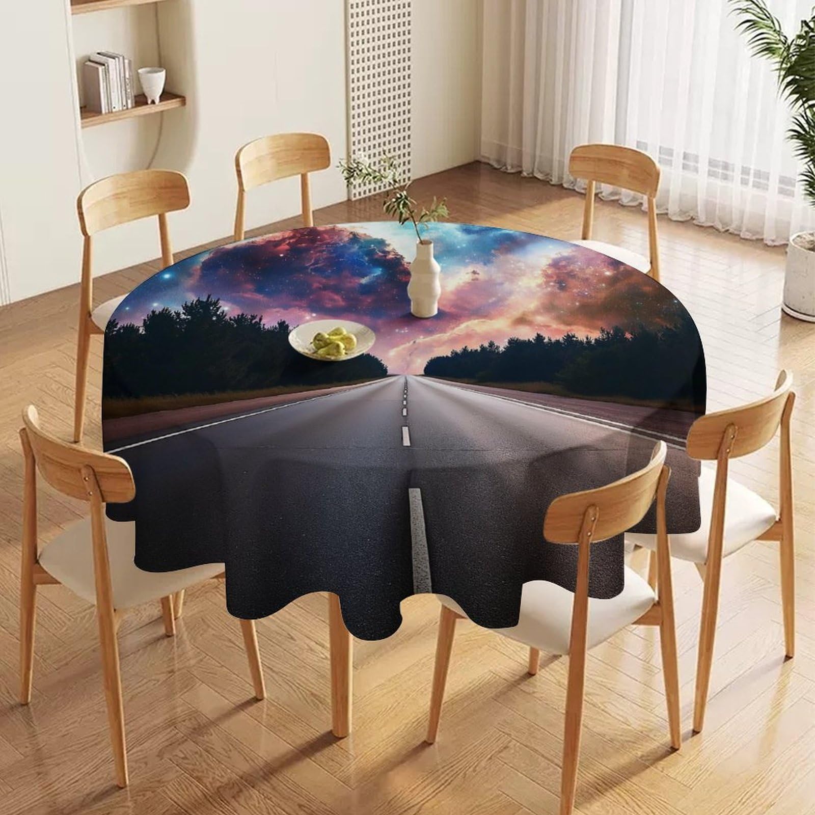 ORDOBO Round Table Cover -Highway Starry Sky Print Home Table Cover For Dinner Kitchen Holiday Outdoors Protect Table Waterproof Dust-Proof Decoration 177X177Cm