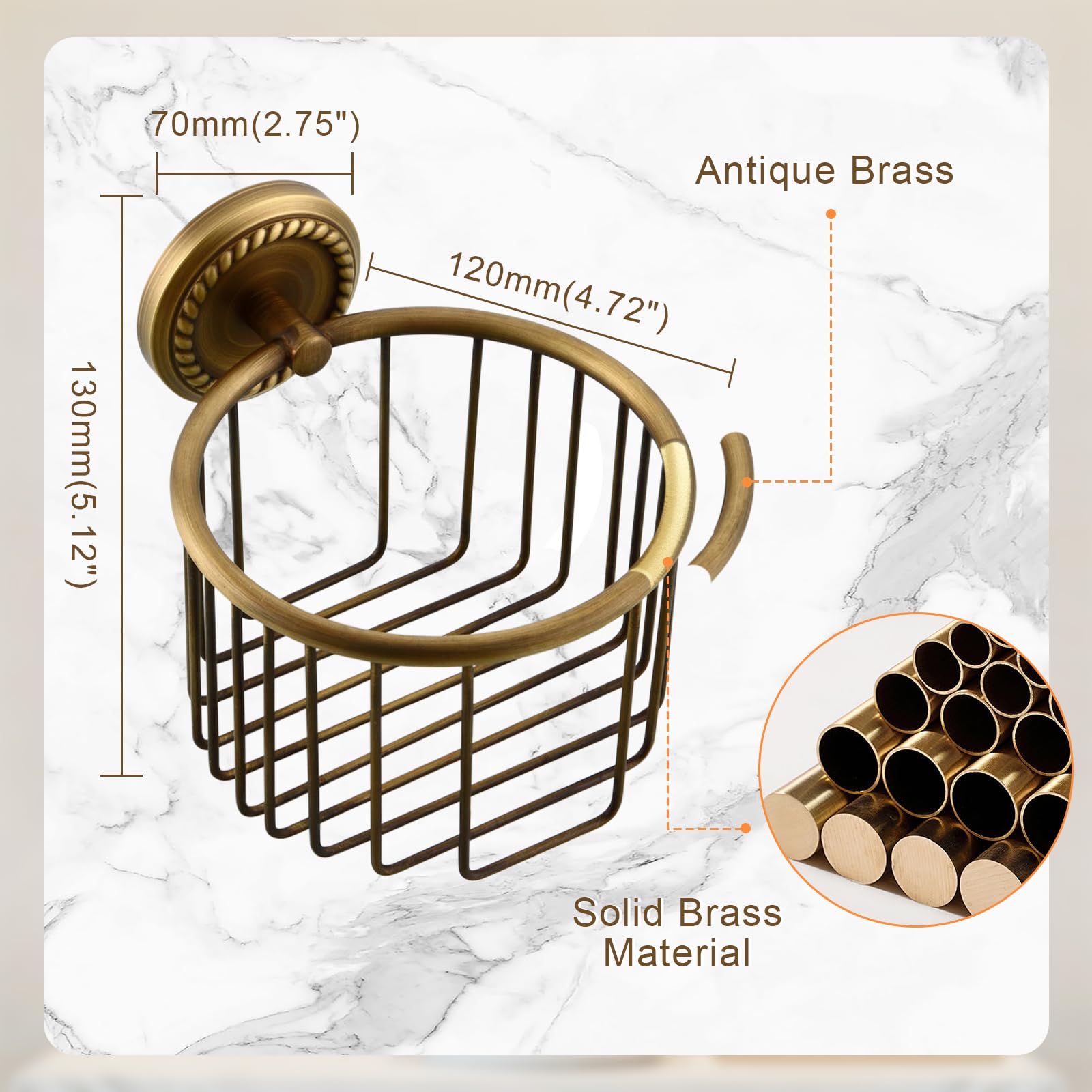 Vintage Toilet Paper Holder Wall Mounted Bathroom Roll Tissue Wire Basket, Antique Brass — Amazon image 3
