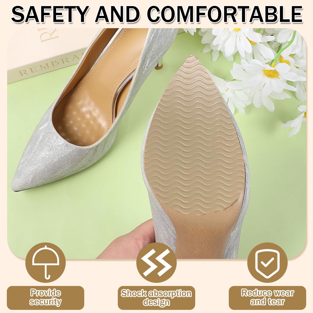 Plantillas de zapatos,Suela antideslizante, plantilla con dibujo de ondas, almohadilla protectora insonorizante en la suela, silicona resistente al desgaste y cortable.