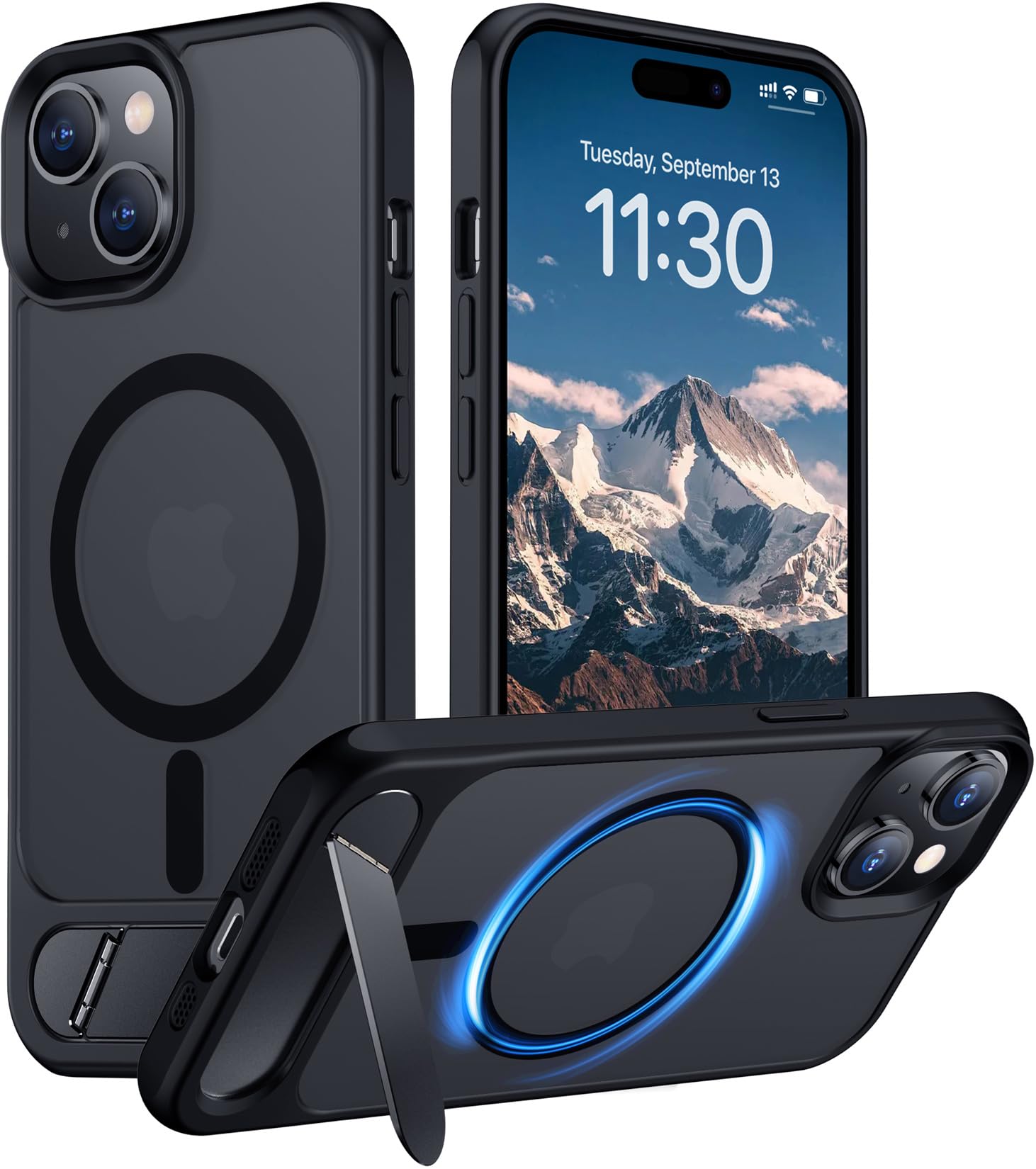 Temdan Magnetic Compatible with iPhone 15 Plus Case & iPhone 14 Plus Case, [Built-in Invisible Kickstand][Compatible with MagSafe][Military Grade Shockproof] Slim Translucent Matte Phone Case 6.7"