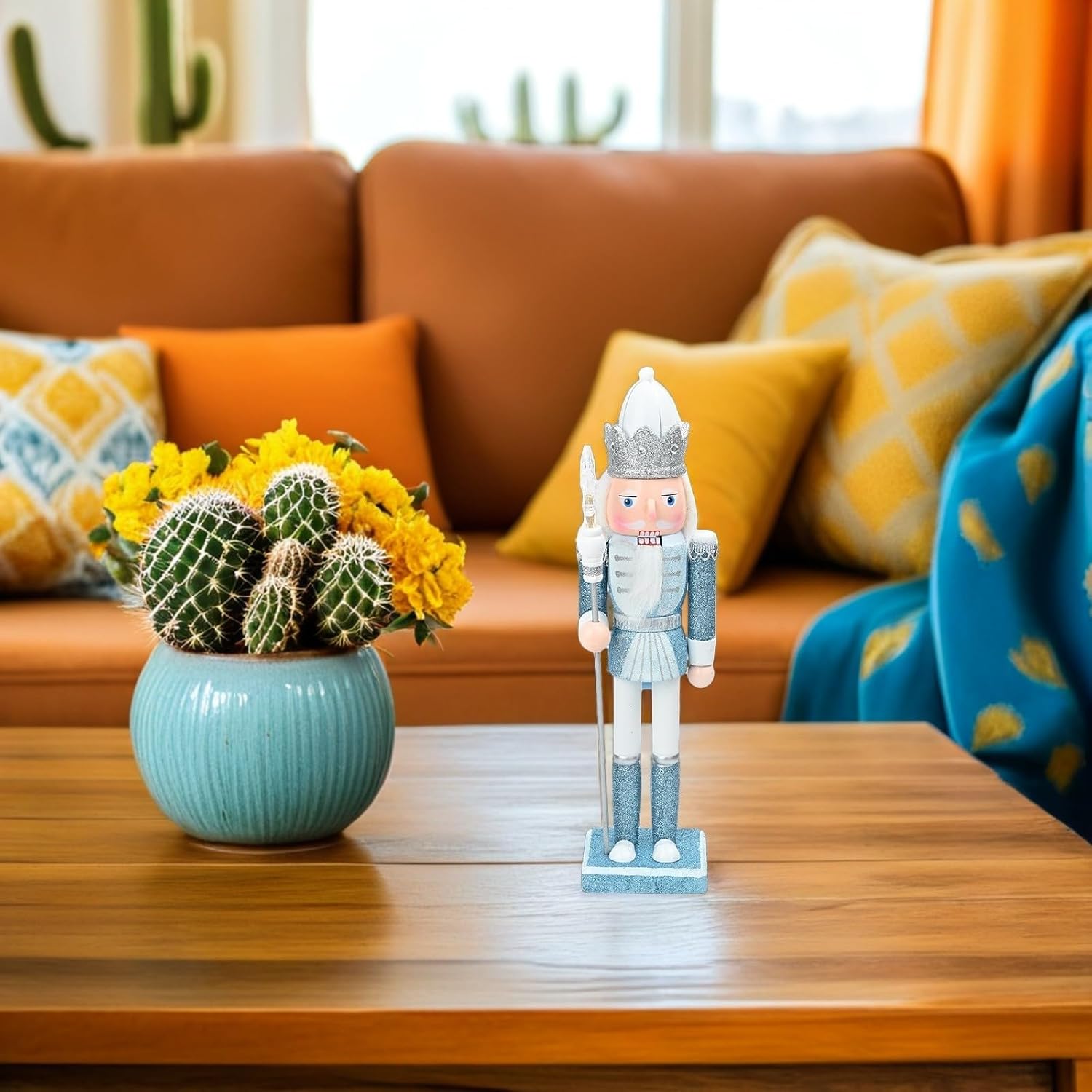 2pcs Wooden Nutcracker Figures Blue Christmas Nutcracker Decorations with Space Saving Design, Stimulates Imagination for Bedrooms and Living Rooms Holiday Festive Decor