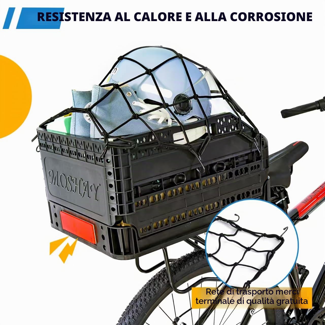 MOSHAY Cestino posteriore pieghevole per bicicletta, design brevettato, facile da installare, con grande capacità di 32 litri, di alta qualità, durevole, resistente al calore e alla corrosione
