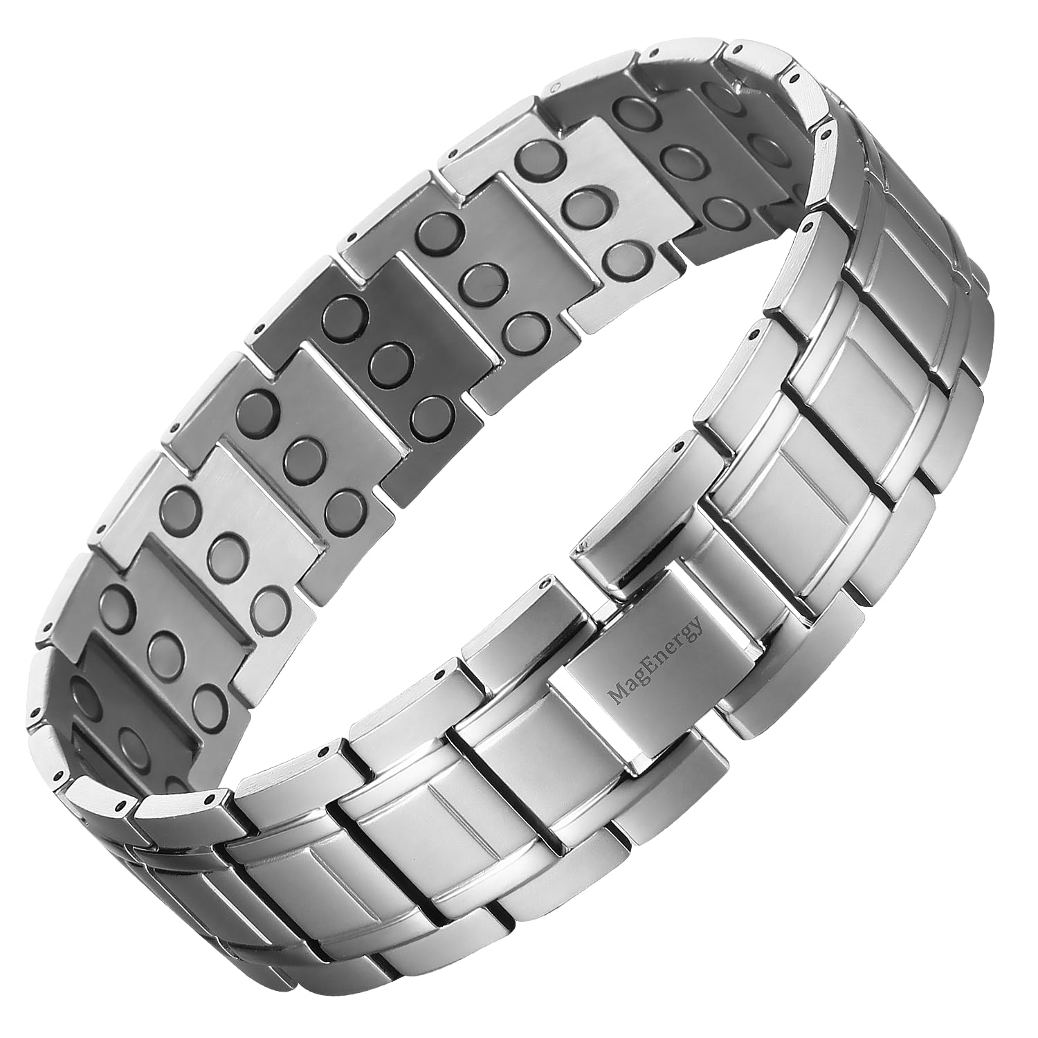 MagEnergy Men's Magnetic Bracelet for Pain,Magnetic Therapy Bracelet with 3 Row Neodymium Magnets,Titanium Steel Bracelet 9.0''Adjustable Jewerly Gift